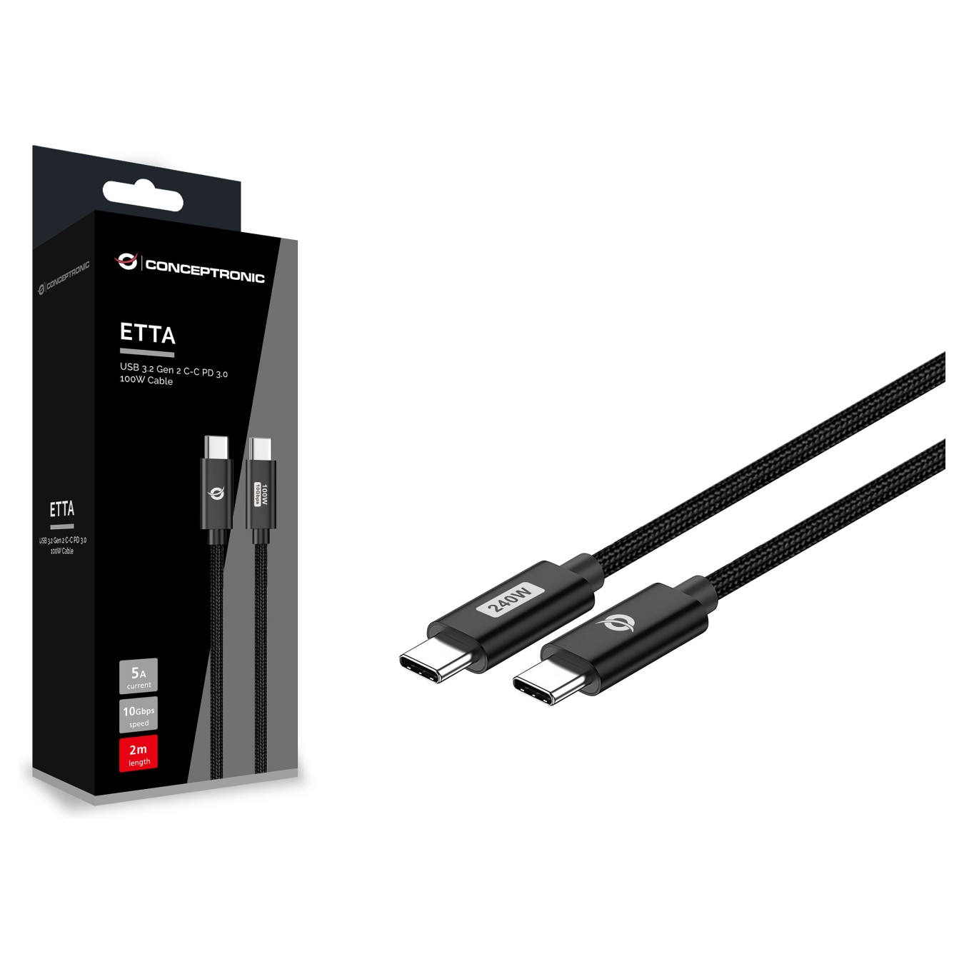 Buy CONCEPTRONIC Kabel USB-C3.1- to C 240W QC 480Mbs 1.20m sw in Cyprus, Nicosia, Limassol, Larnaka, Pafos