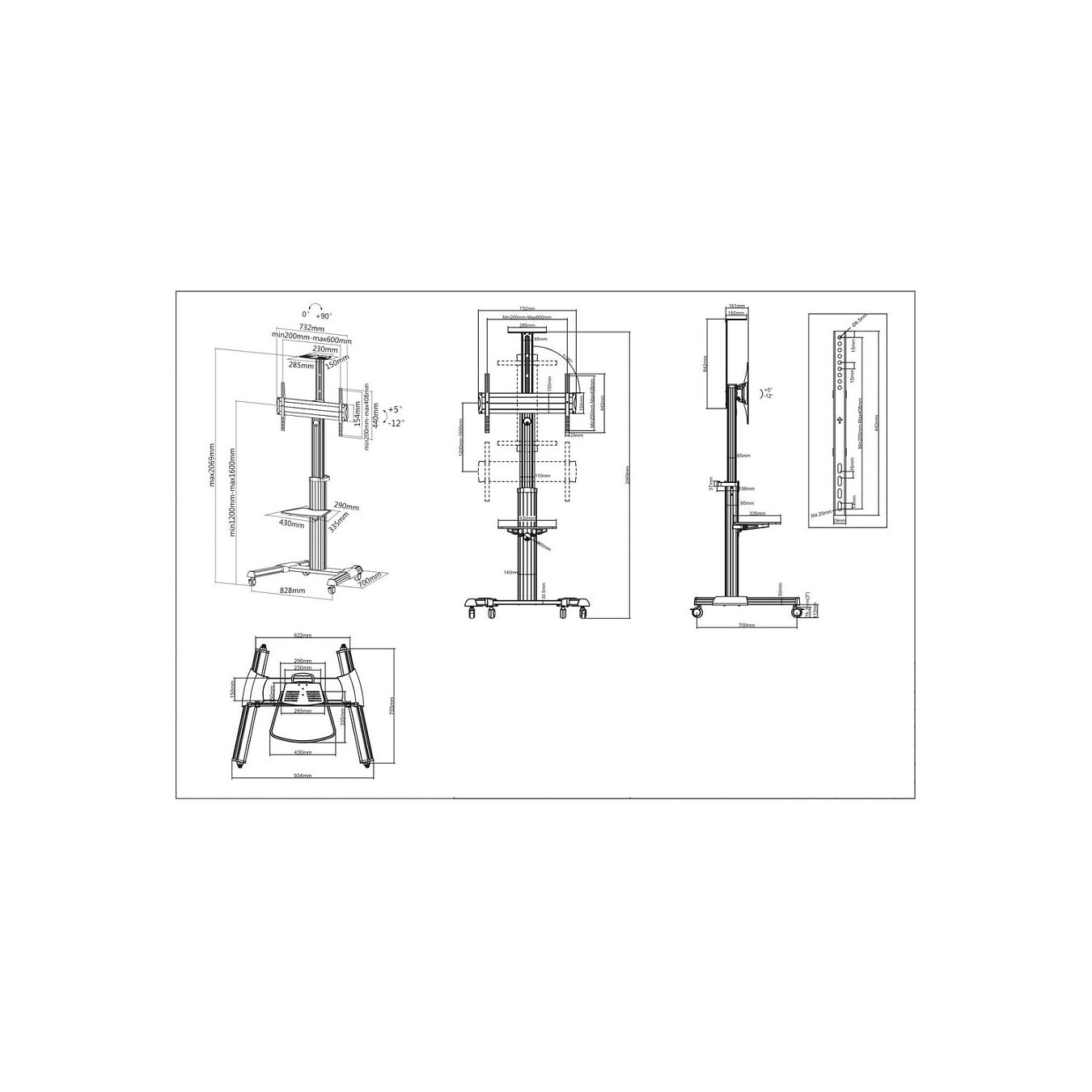 Buy MANHATTAN Universal TV-Stnder auf Rollen fr TVs 93,98-218,44cm 37-86Zoll 50kg neigbar schwenkbar mit Kamerahalterung ... in 