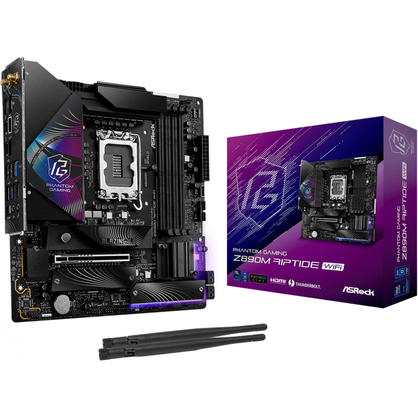 ASRock Z890M Phantom Gaming Riptide WiFi - microATX, LGA1851, DDR5, Wi‑Fi 6E, PCIe 5.0, 256GB, Black