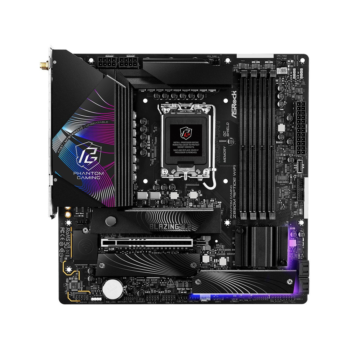 ASRock Z890M Phantom Gaming Riptide WiFi - microATX, LGA1851, DDR5, Wi‑Fi 6E, PCIe 5.0, 256GB, Black