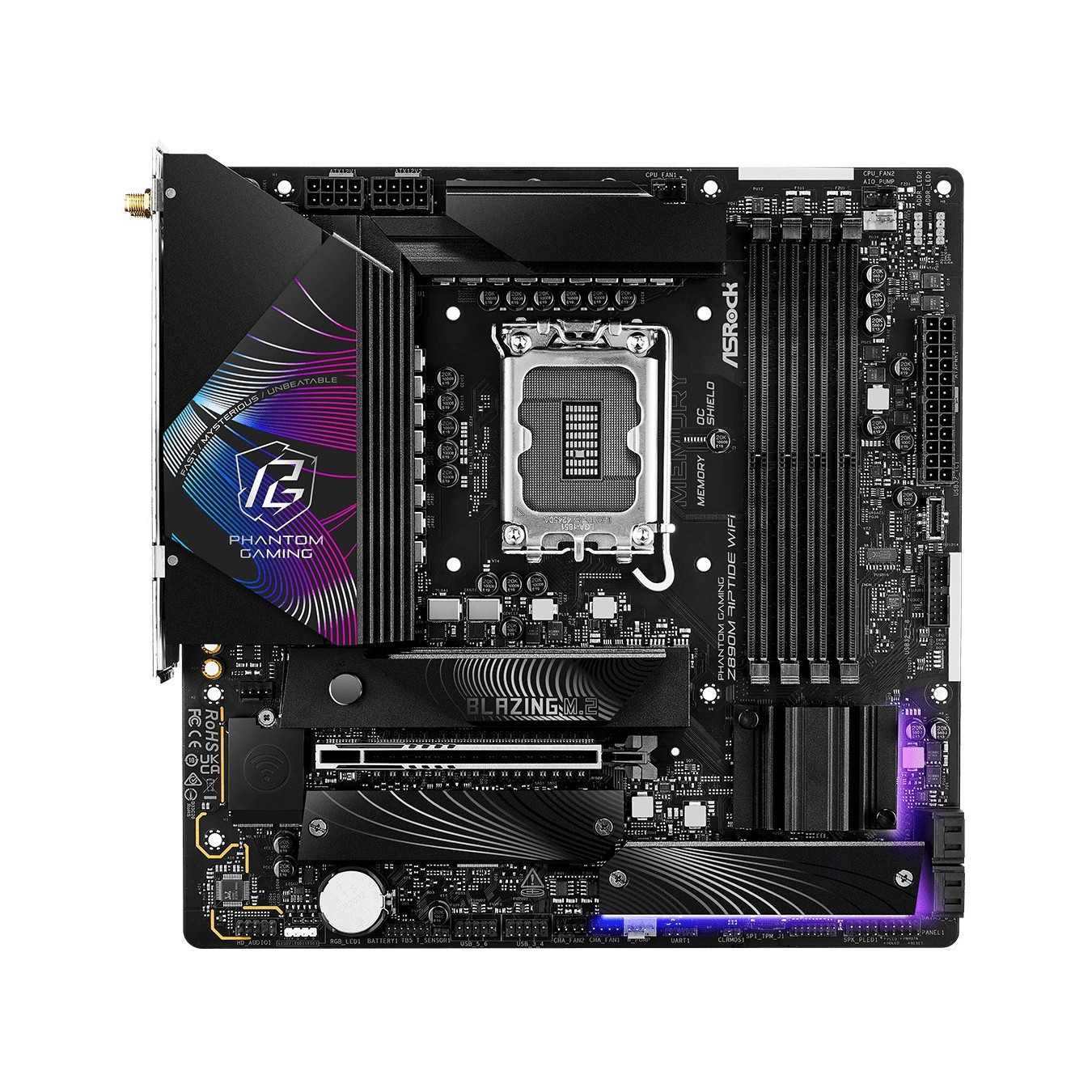 ASRock Z890M Phantom Gaming Riptide WiFi - microATX, LGA1851, DDR5, Wi‑Fi 6E, PCIe 5.0, 256GB, Black
