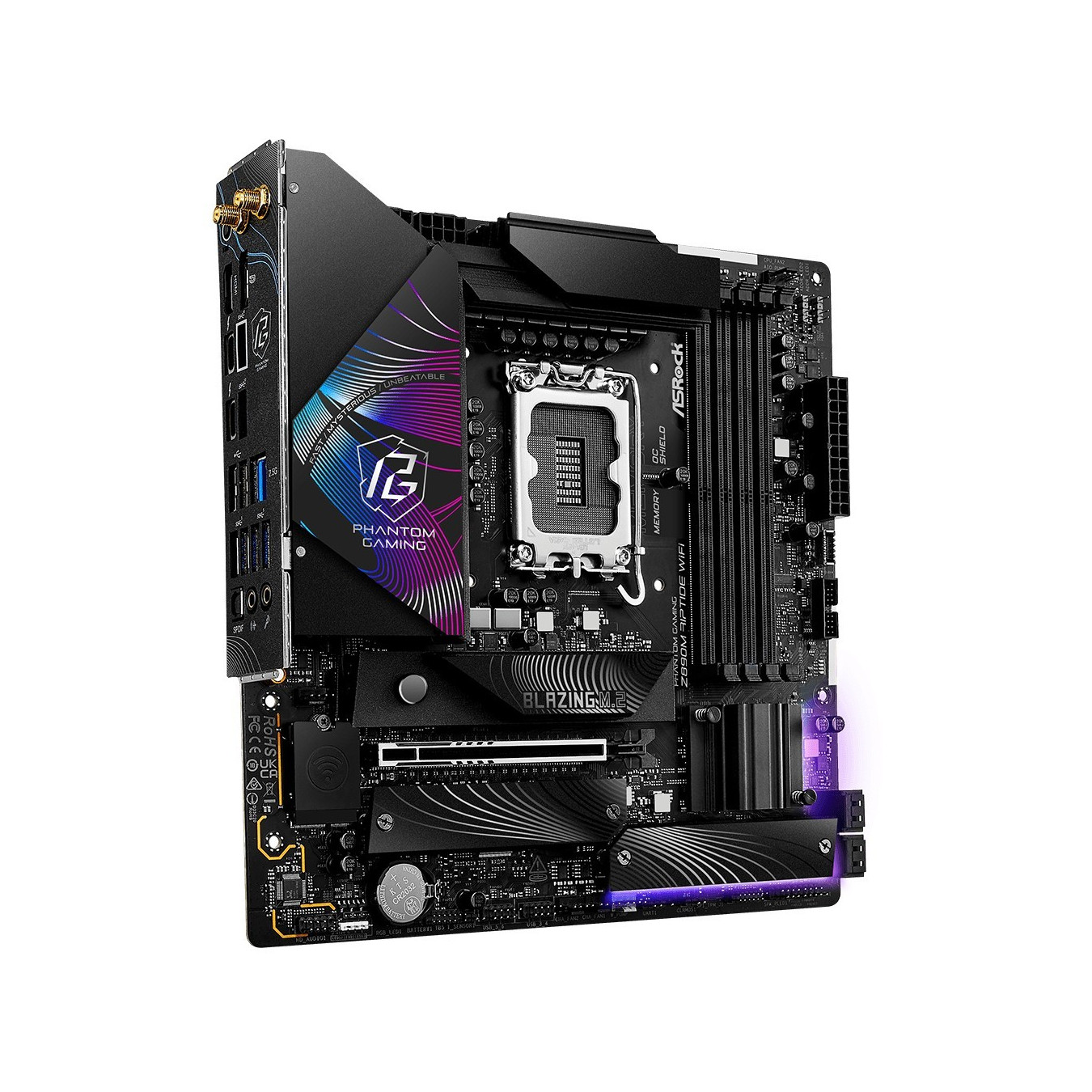 ASRock Z890M Phantom Gaming Riptide WiFi - microATX, LGA1851, DDR5, Wi‑Fi 6E, PCIe 5.0, 256GB, Black
