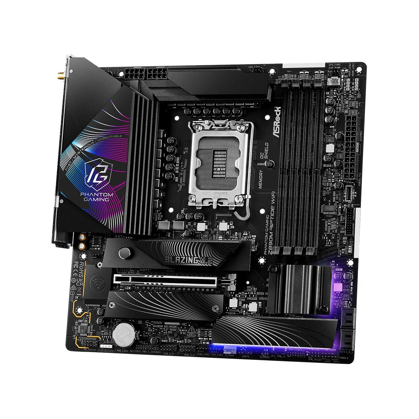 ASRock Z890M Phantom Gaming Riptide WiFi - microATX, LGA1851, DDR5, Wi‑Fi 6E, PCIe 5.0, 256GB, Black