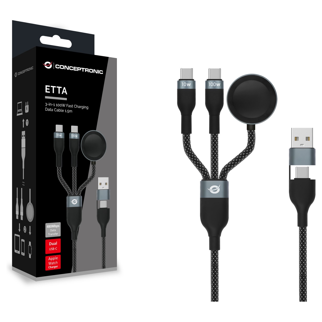 Buy CONCEPTRONIC Kabel USB-C -A2.0- to USB-C AWC PD 480Mbs 1.50m sw in Cyprus, Nicosia, Limassol, Larnaka, Pafos