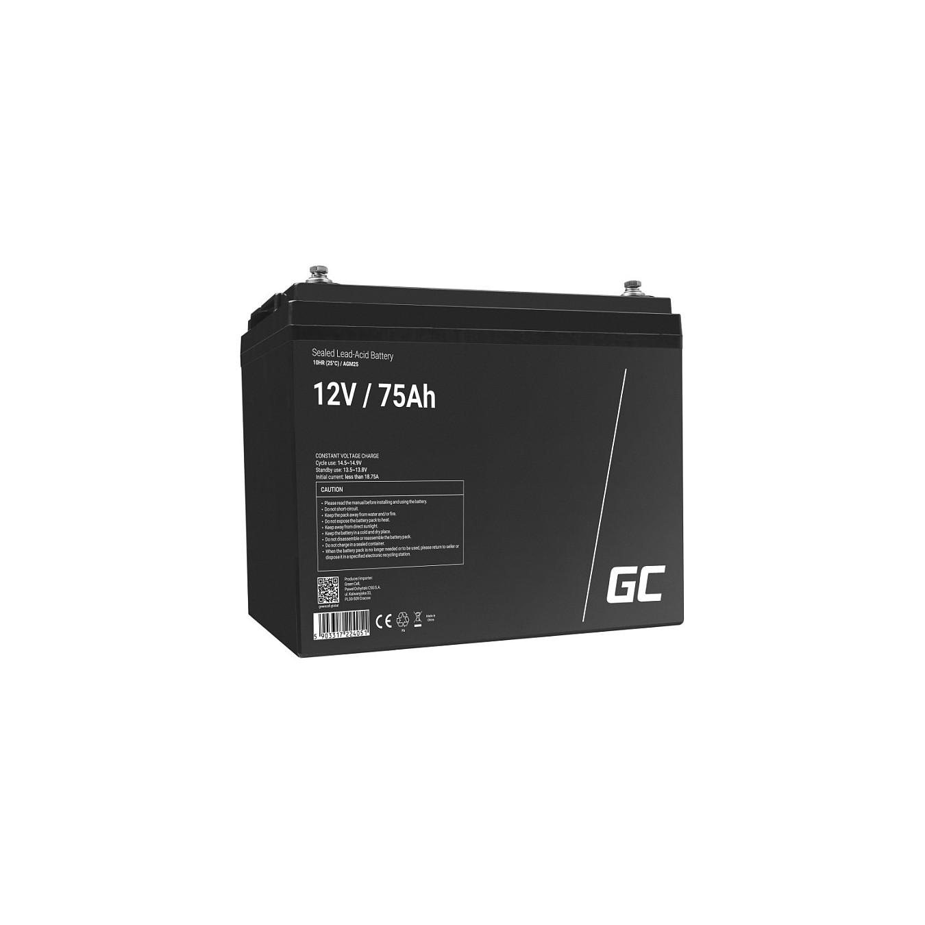 Buy Green Cell AGM25 Plombierte Bleisäure 75Ah 12V in Cyprus, Nicosia, Limassol, Larnaka, Pafos