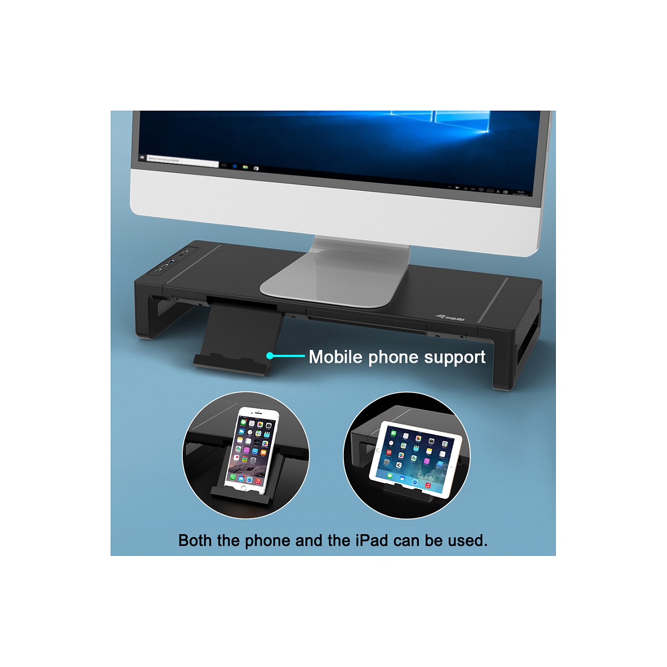 Buy Equip Monitortischerhöhung 4xUSB-A USB-C + 25Kg schwarz in Cyprus, Nicosia, Limassol, Larnaka, Pafos