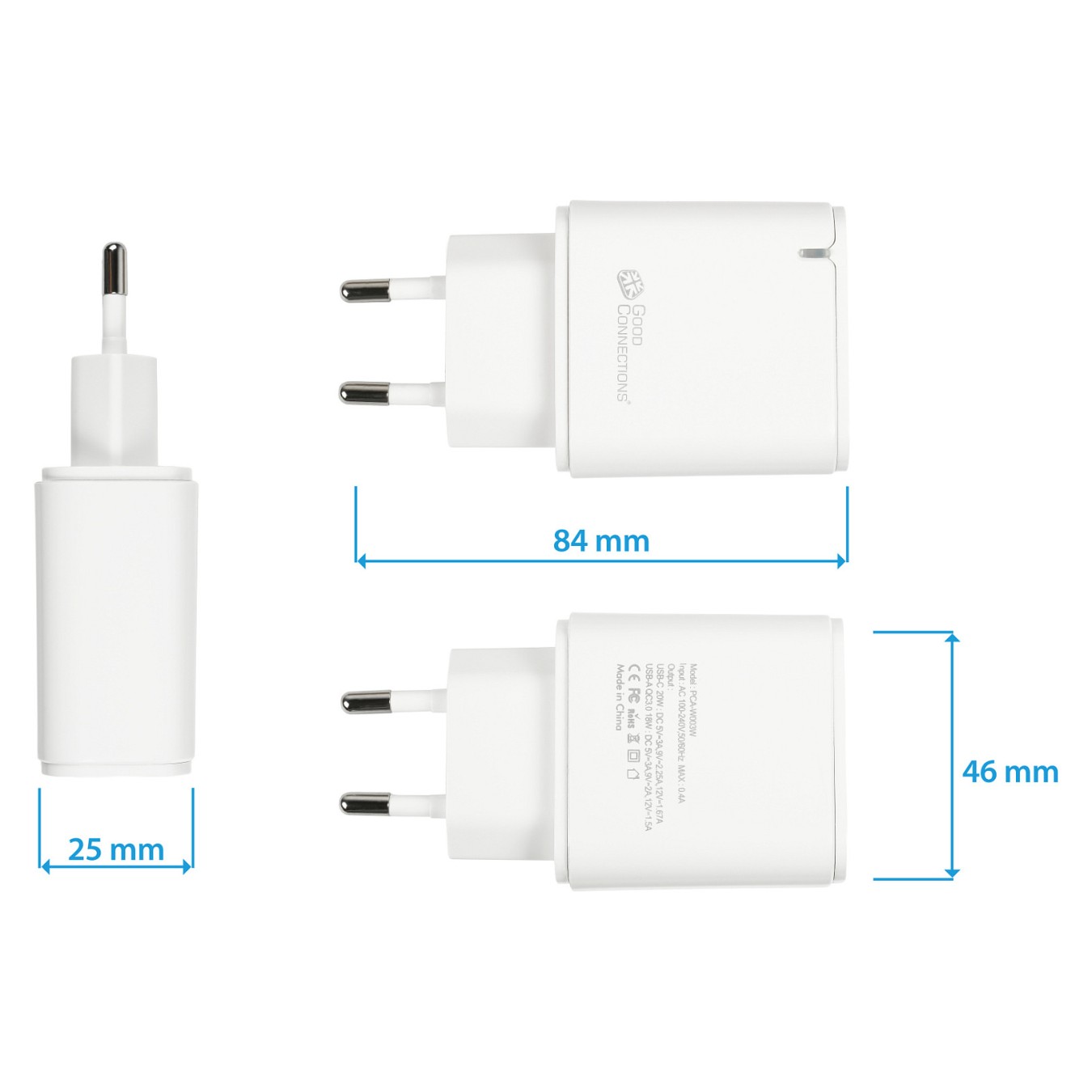 Buy GoodConnections Charger 20W 2-Port USB-A USB-C Weiß in Cyprus, Nicosia, Limassol, Larnaka, Pafos