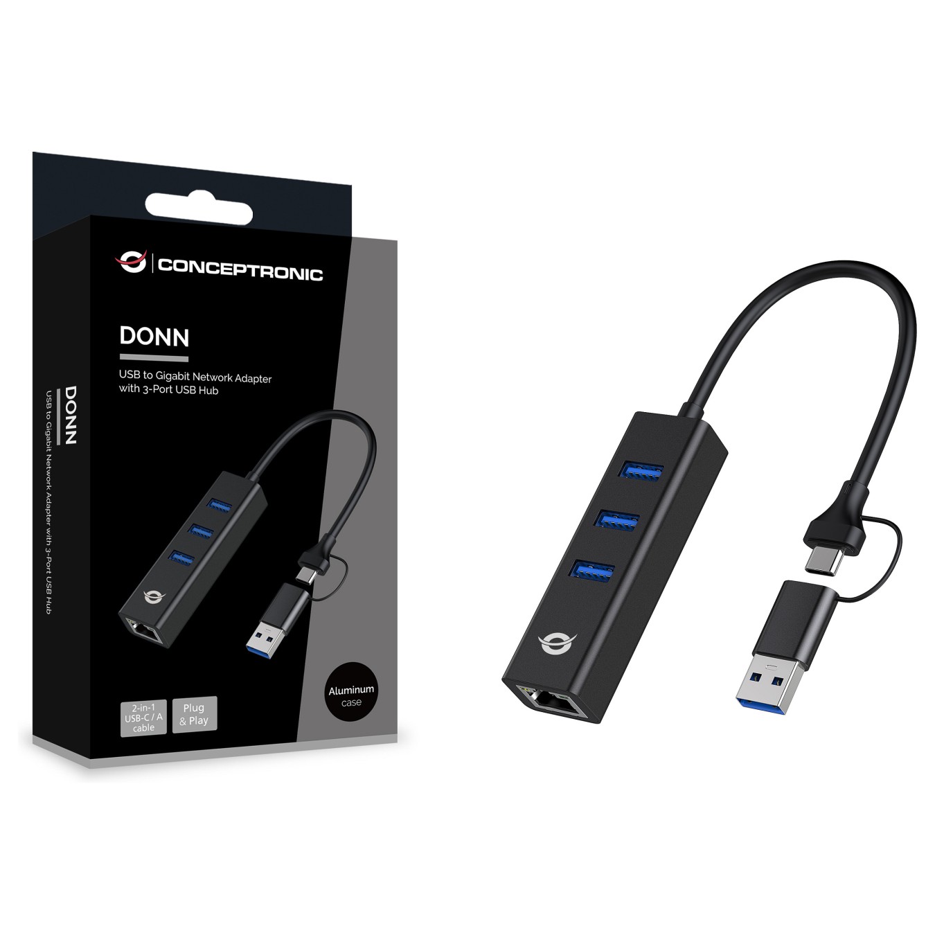 Buy CONCEPTRONIC Adapter USB-C -A3.0- to 3xUSB-A GbE 5Gbs 0.18m sw in Cyprus, Nicosia, Limassol, Larnaka, Pafos