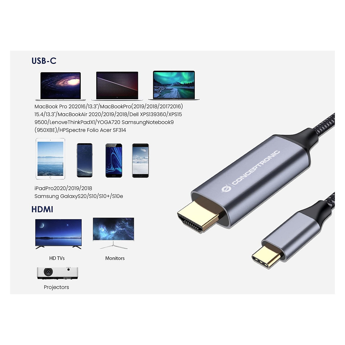 Buy CONCEPTRONIC Adapter USB-C3.2- to HDMI2.0 4K 60Hz 2.00m gr in Cyprus, Nicosia, Limassol, Larnaka, Pafos