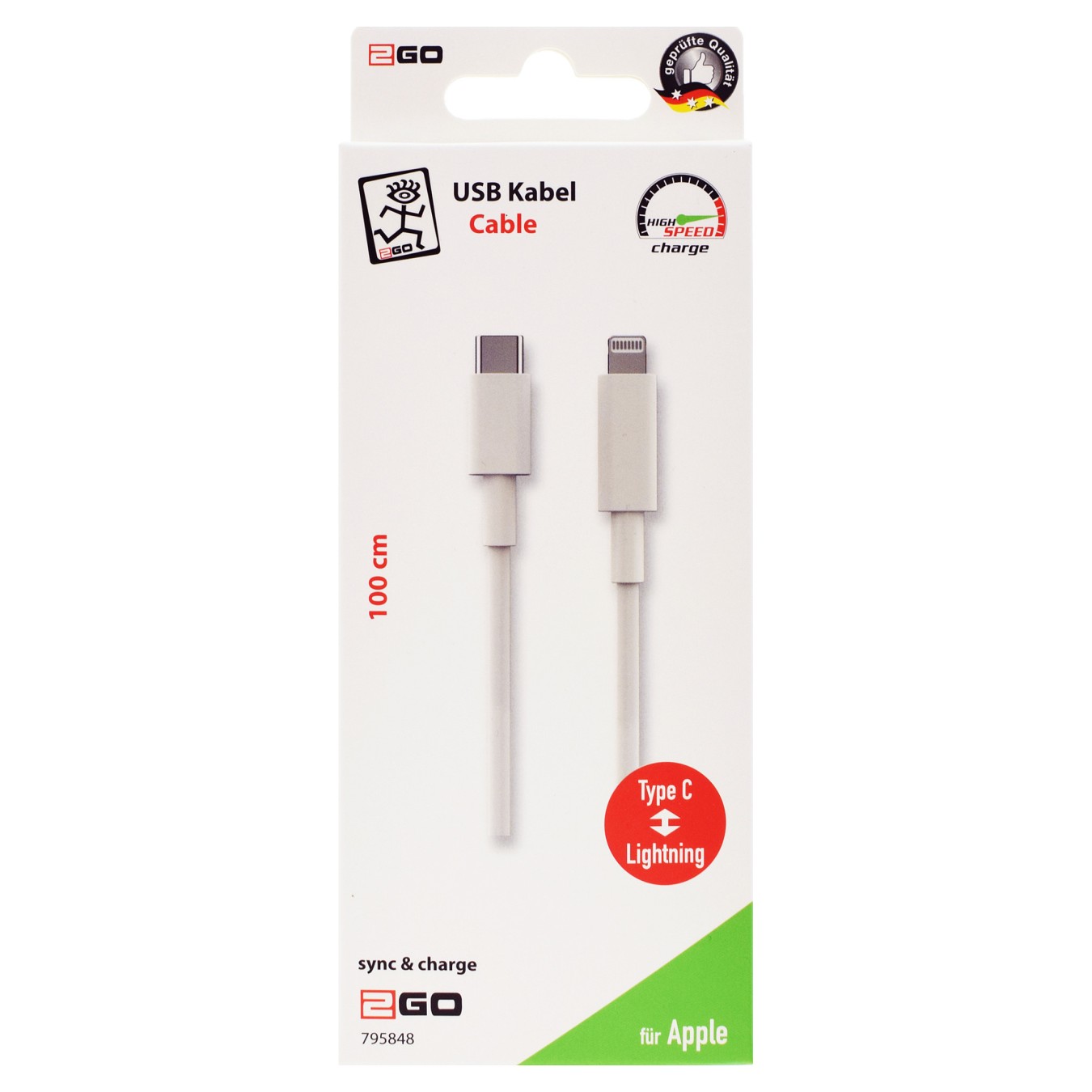 Buy 2GO USB Datenkabel Type-C 3.1 auf Lightning 1m weiß in Cyprus, Nicosia, Limassol, Larnaka, Pafos