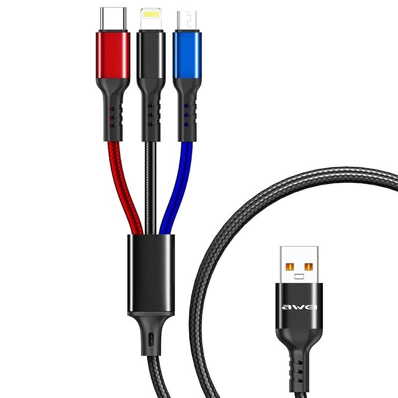 Charging cable Awei CL 971 3 in 1 2.4A Micro USB Lighting USB Type C -