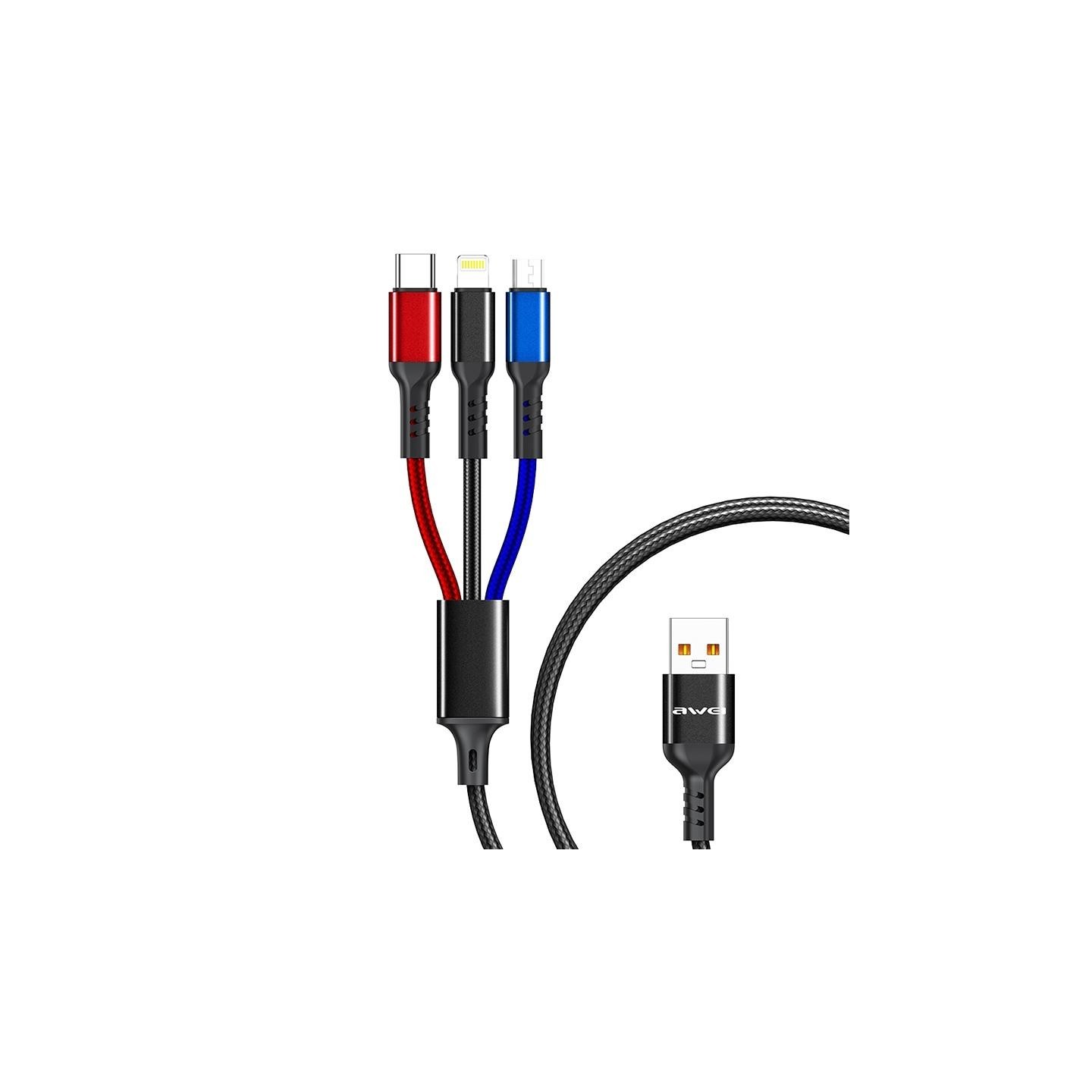 Charging cable Awei CL 971 3 in 1 2.4A Micro USB Lighting USB Type C -