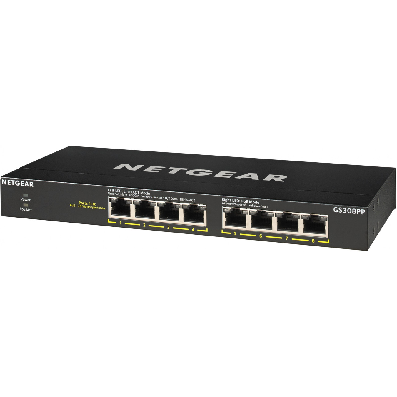 NETGEAR GS308PP - 8-Port Gigabit Unmanaged Switch, PoE+ 130W, Rackmountable, Black — Buy in Cyprus with Fast Delivery