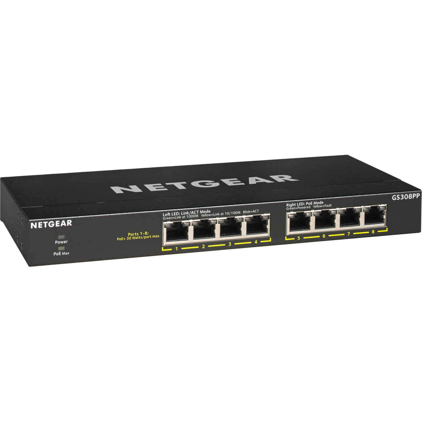 NETGEAR GS308PP - 8-Port Gigabit Unmanaged Switch, PoE+ 130W, Rackmountable, Black — Buy in Cyprus with Fast Delivery
