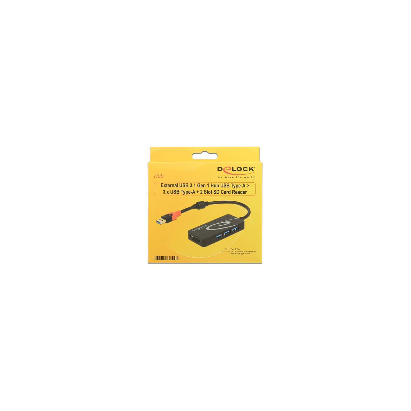 Buy DELOCK Externer USB 3.1 Gen 1 Hub USB Typ-A to 3 x USB Typ-A + 2 Slot SD Card Reader in Cyprus, Nicosia, Limassol, Larnaka, 