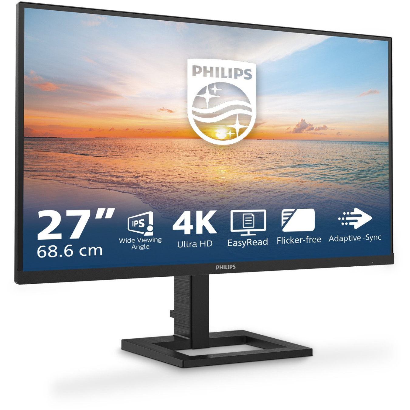 Philips 27E1N1900AE - 27-inch 4K UHD (3840x2160) IPS Monitor, HDR10, USB-C PD, 2xHDMI 2.0, Built-in Speakers, Black