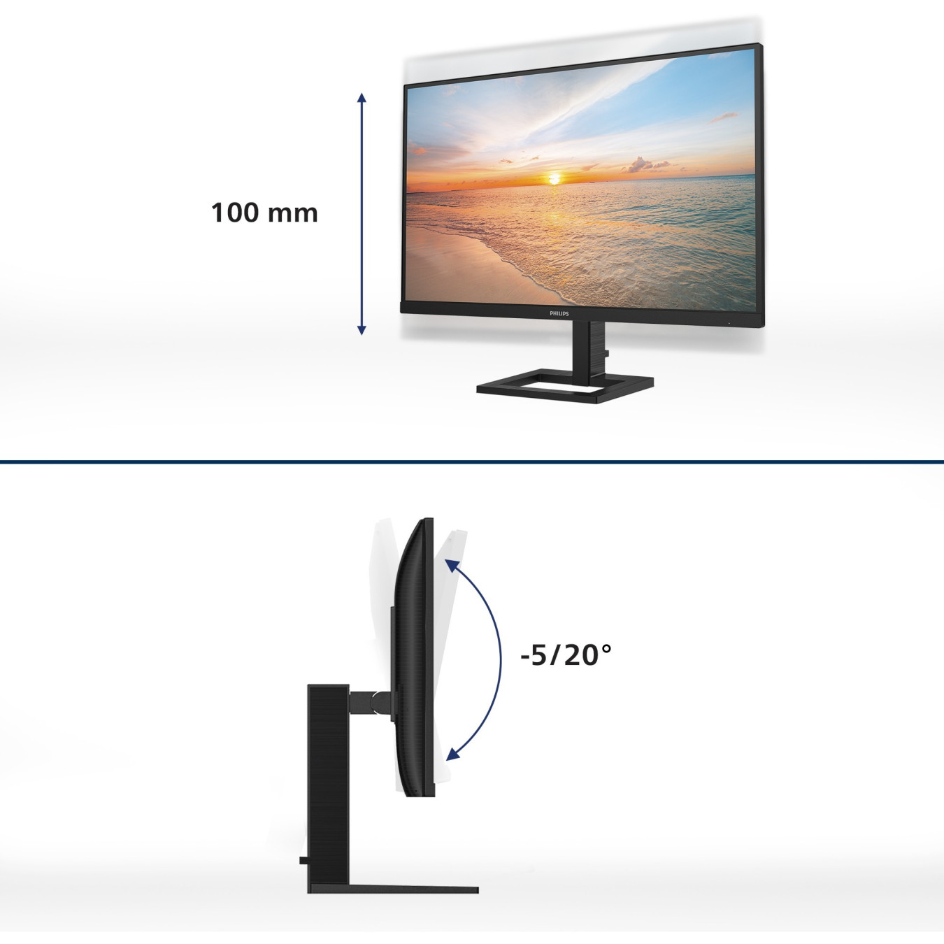 Philips 27E1N1900AE - 27-inch 4K UHD (3840x2160) IPS Monitor, HDR10, USB-C PD, 2xHDMI 2.0, Built-in Speakers, Black