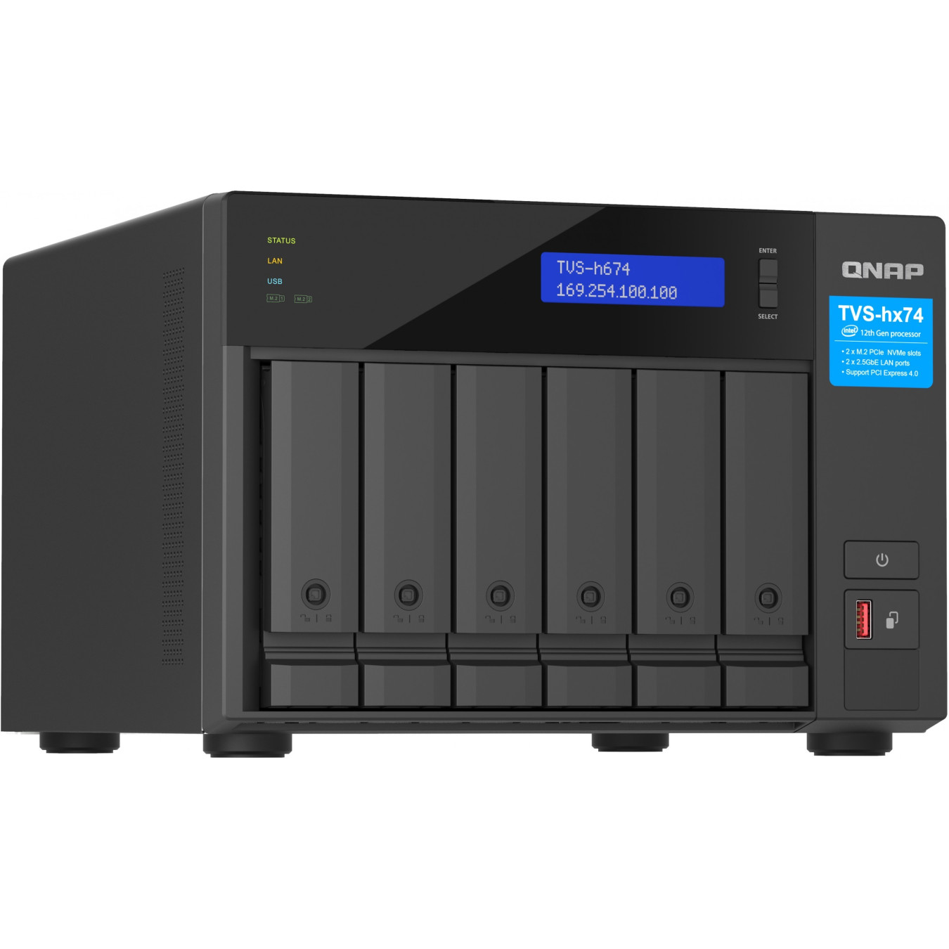 QNAP TVS-h674T - i5-12400 32GB DDR4 NAS Tower - 6-Bay, Black, Intel i5 2.5–4.4GHz, 2x2.5GbE, 2x M.2