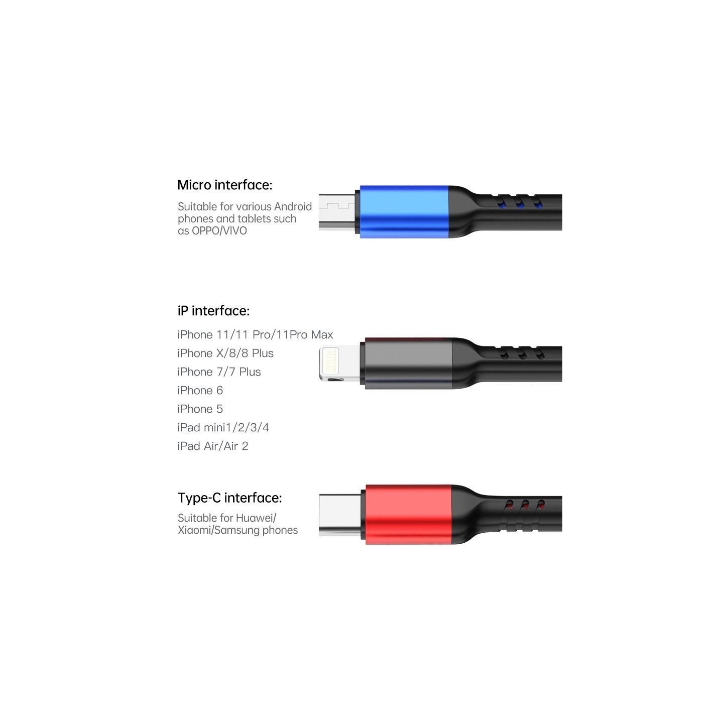 Charging cable Awei CL 971 3 in 1 2.4A Micro USB Lighting USB Type C -