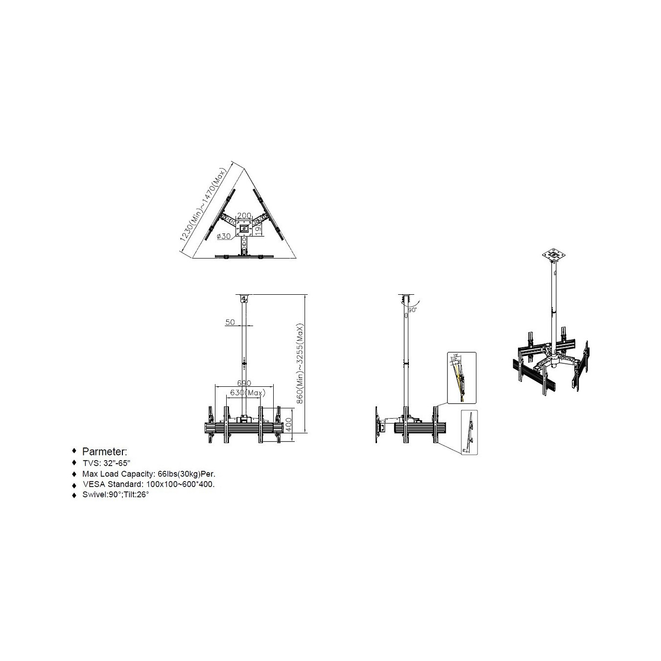 Buy Equip Deckenhalterung 32'-65' 3TFT je 30kg 2Gelenke neig. sw lite Retail in Cyprus, Nicosia, Limassol, Larnaka, Pafos