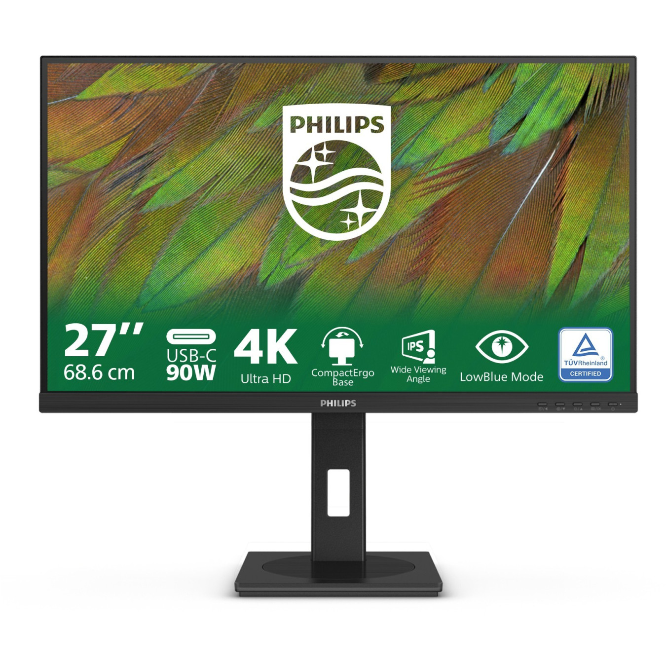 Philips 27B1U3900 - 27-inch 4K UHD IPS Monitor, USB-C 90W PD, 2xHDMI + DP1.4, Ergonomic Lift Stand, Black