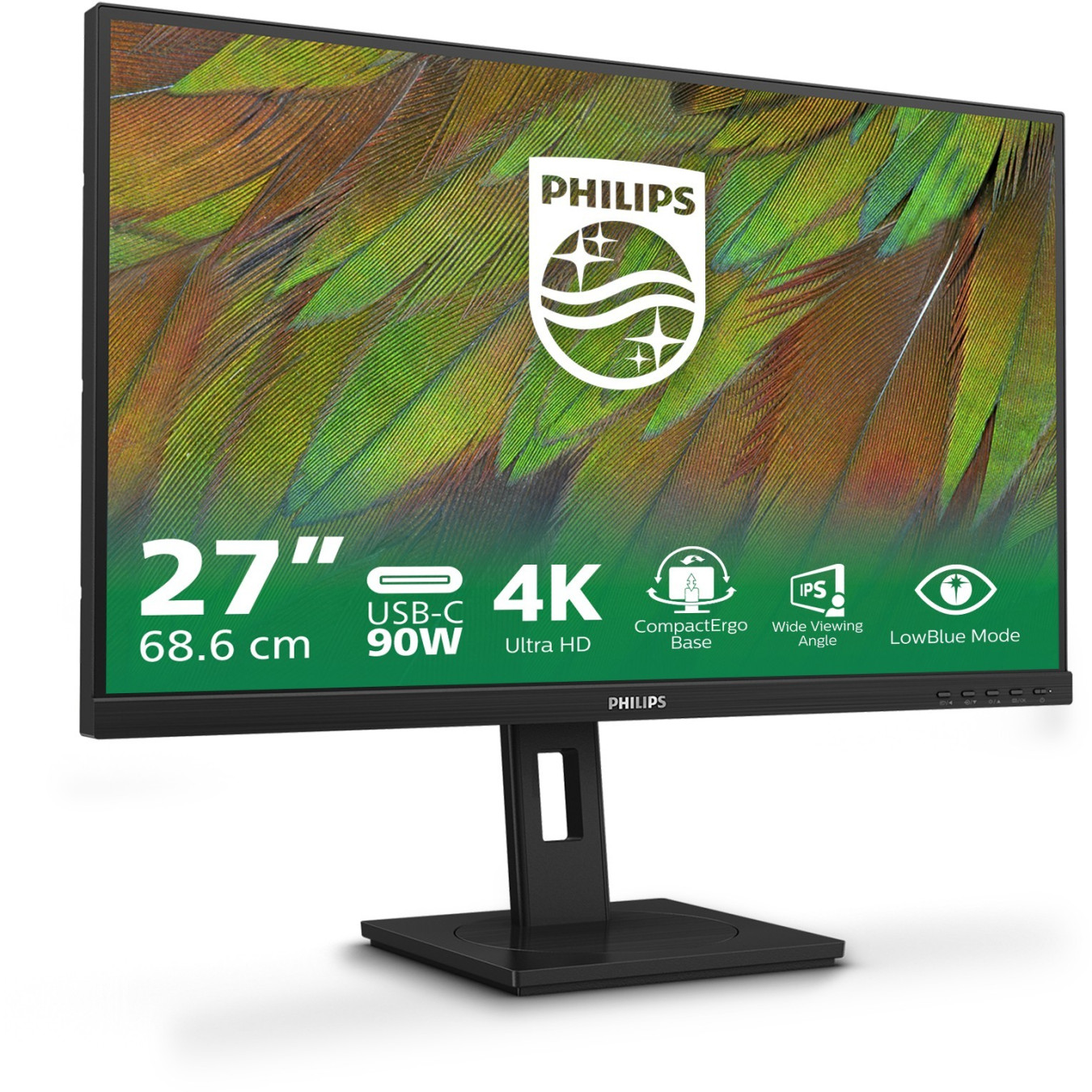 Philips 27B1U3900 - 27-inch 4K UHD IPS Monitor, USB-C 90W PD, 2xHDMI + DP1.4, Ergonomic Lift Stand, Black