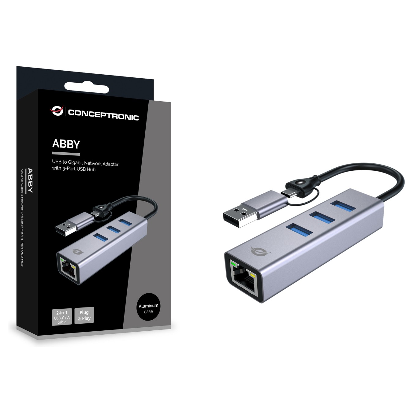 Buy CONCEPTRONIC Adapter USB-C -A3.0- to GbE+3x-A3.0 5Gbs gr in Cyprus, Nicosia, Limassol, Larnaka, Pafos