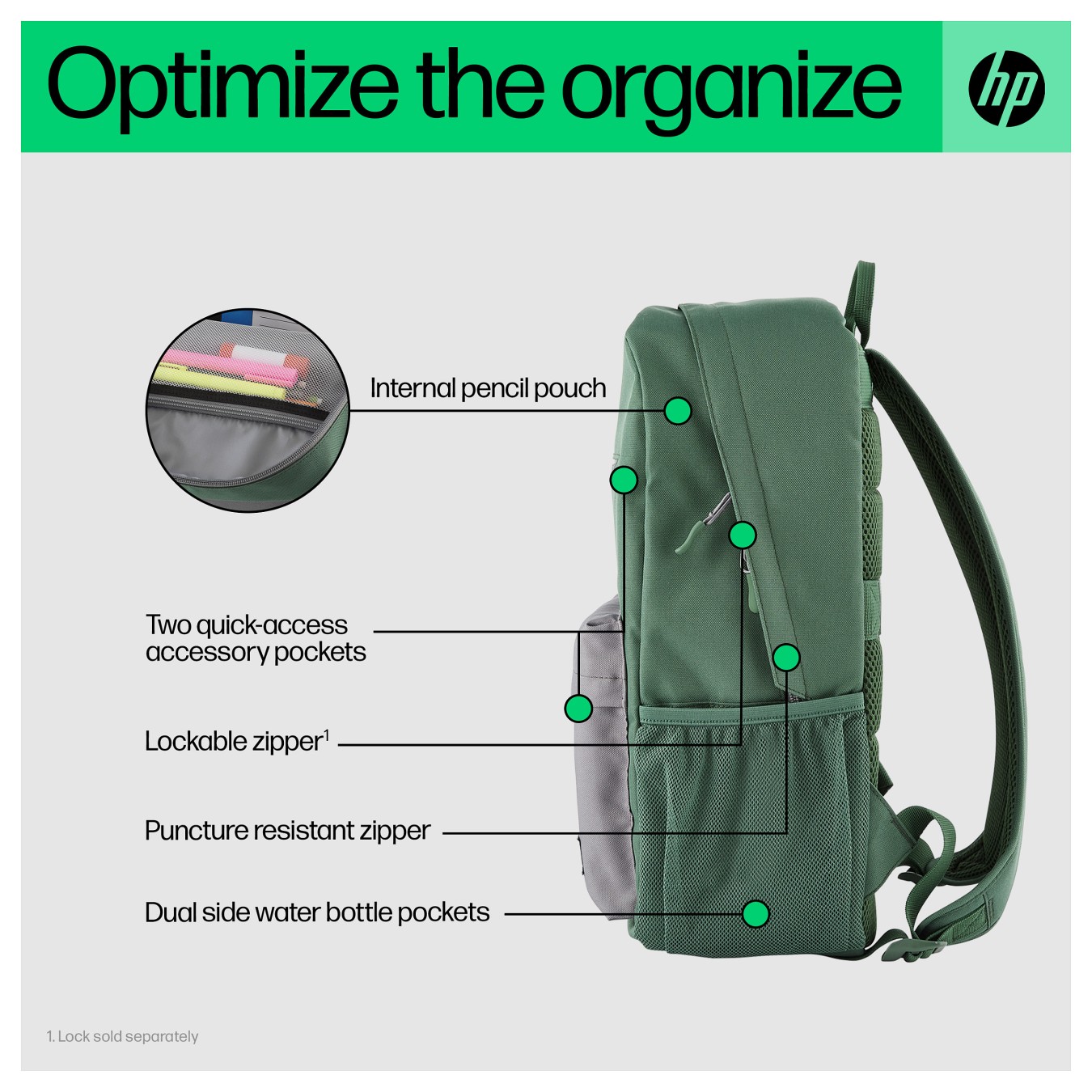 Buy HP Campus Green Backpack in Cyprus, Nicosia, Limassol, Larnaka, Pafos