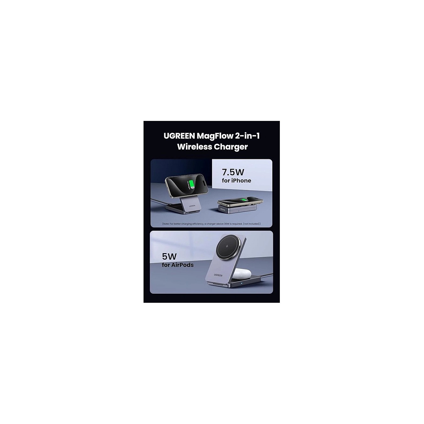 Buy UGREEN W528 Magnetic Wireless Charger 2-in-1 Ladestation fuer Qi?fhige Gerte faltbar grau in Cyprus, Nicosia, Limassol, Larn