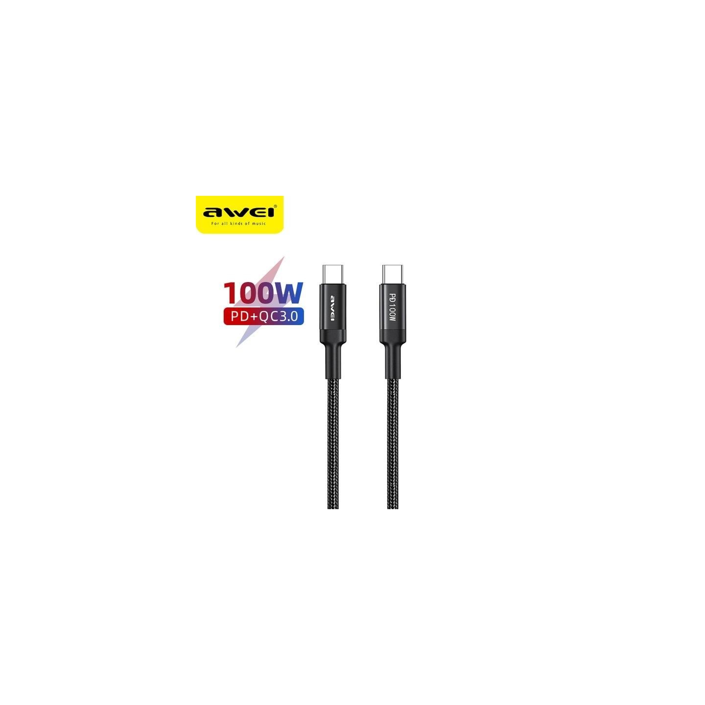 USB Cable Awei CL 117t 100W Type C to Type C 20V / 5A -  Official distributor