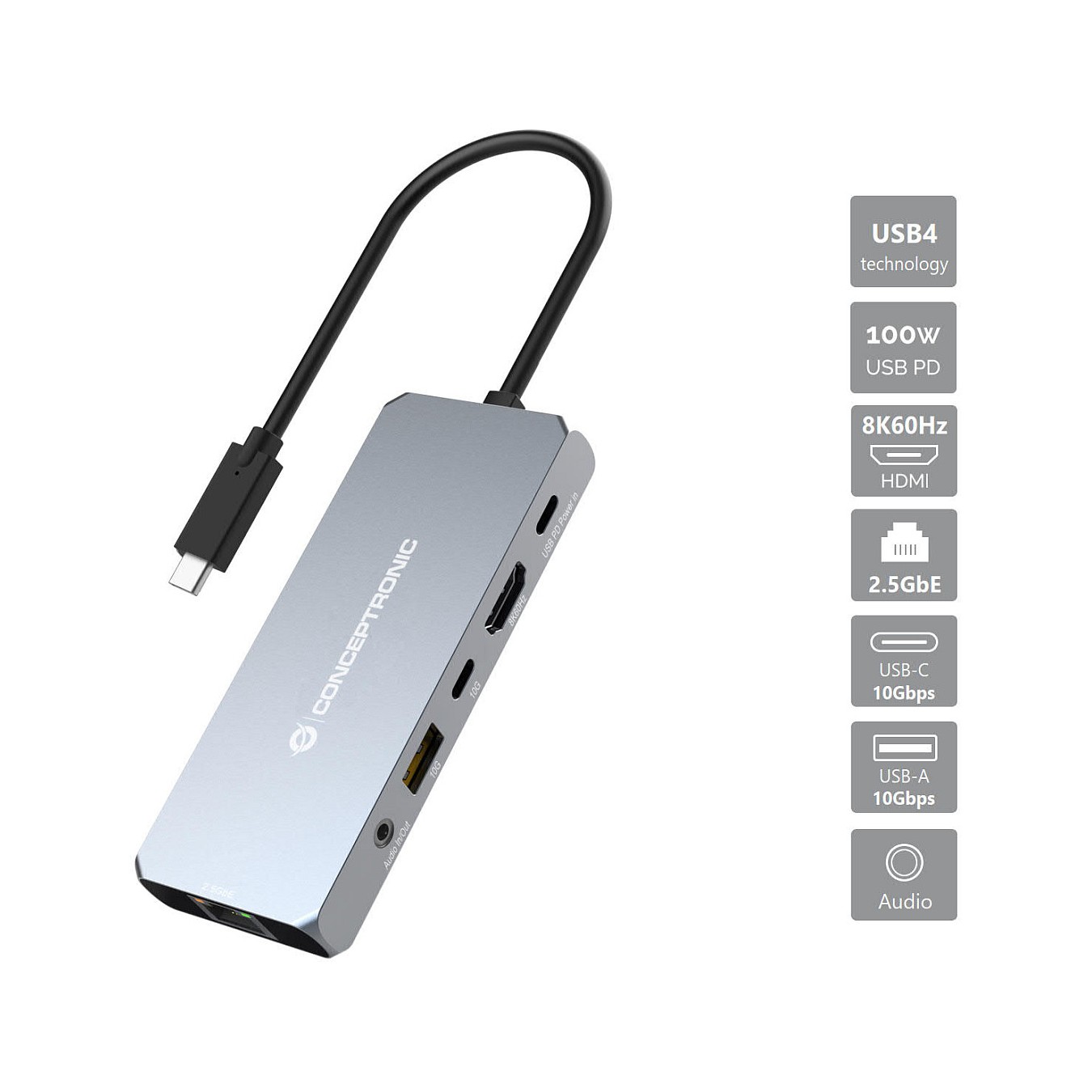 Buy CONCEPTRONIC 6-1 Dock USB-C- to HDMI USB-A GbE AUX + 18cm gr in Cyprus, Nicosia, Limassol, Larnaka, Pafos
