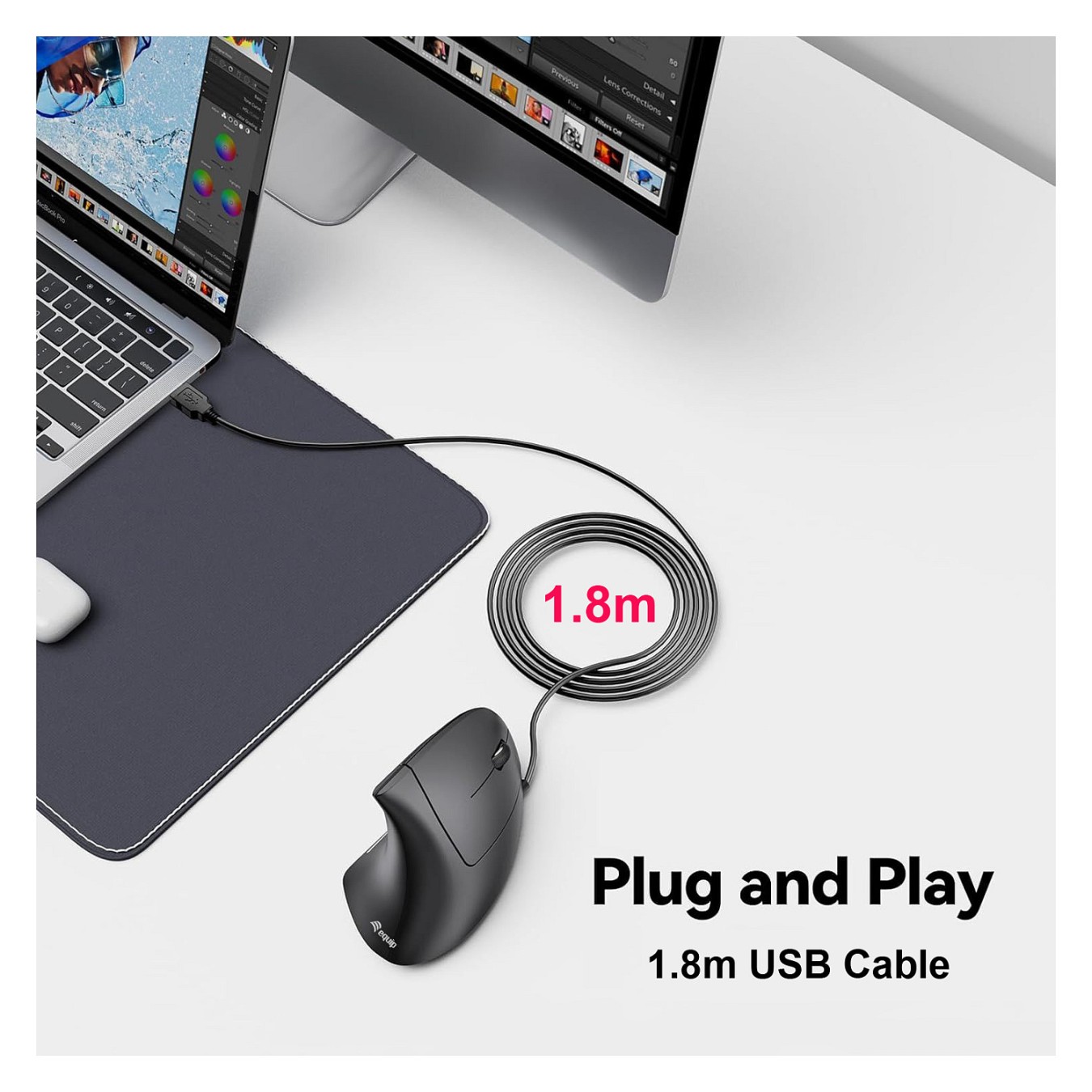 Buy Equip Ergonomische Maus USB-A Stecker 1.80m Rechts schwarz in Cyprus, Nicosia, Limassol, Larnaka, Pafos