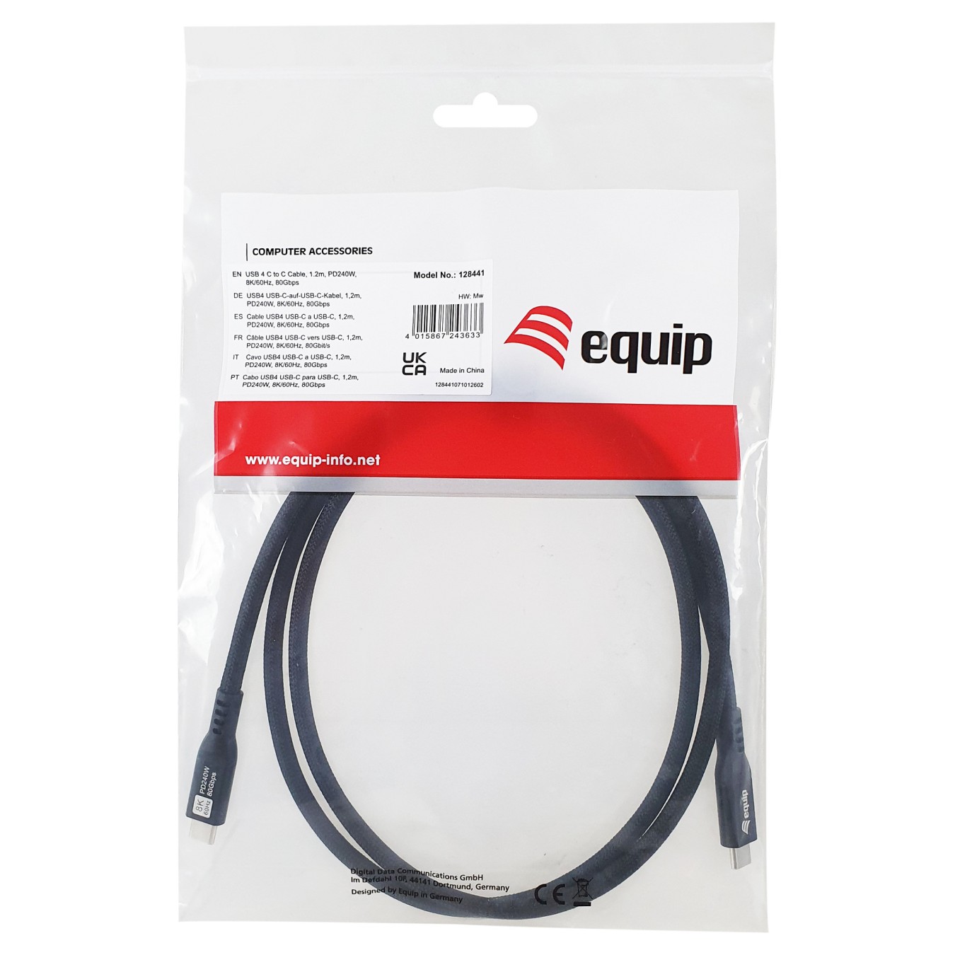 Buy Equip Kabel USB-C4.0- to C 80Gbps PD240W St St 1.20m schwarz in Cyprus, Nicosia, Limassol, Larnaka, Pafos