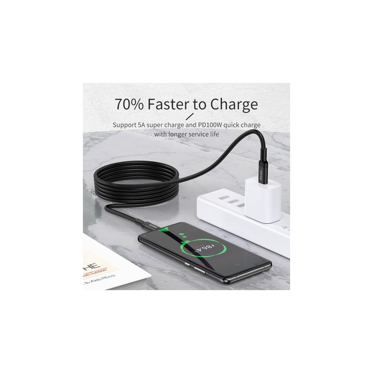 USB Cable Awei CL 117t 100W Type C to Type C 20V / 5A -  Official distributor