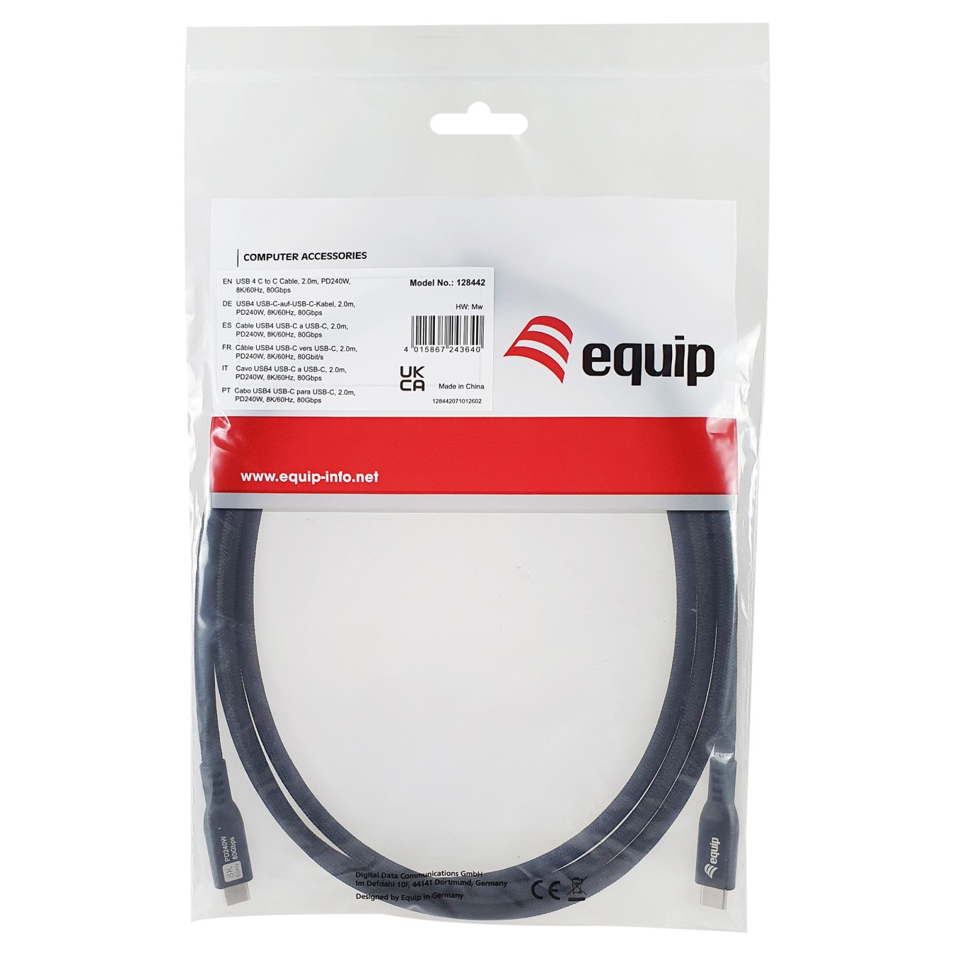 Buy Equip Kabel USB-C4.0- to C 80Gbps PD240W St St 2.00m schwarz in Cyprus, Nicosia, Limassol, Larnaka, Pafos