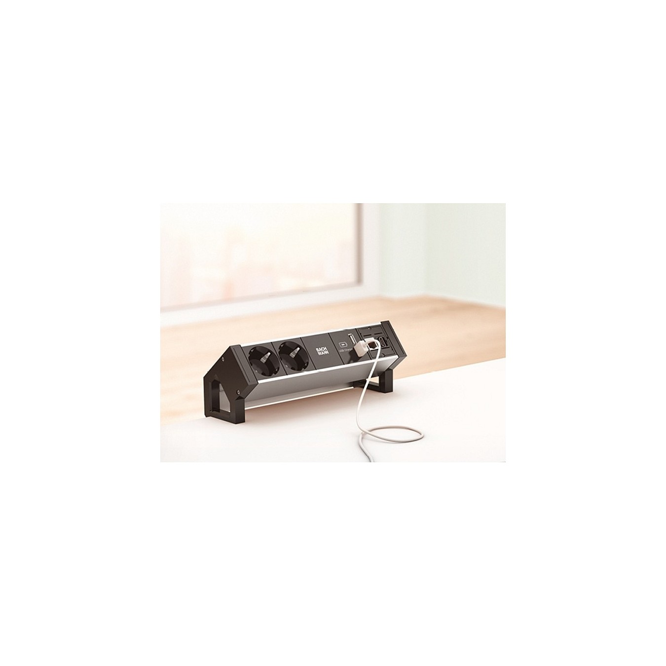 Buy BACHMANN DESK2 ALU BLACK 2x Schutzkontakt 1x USB-Charger 1x ABD GST18 in Cyprus, Nicosia, Limassol, Larnaka, Pafos