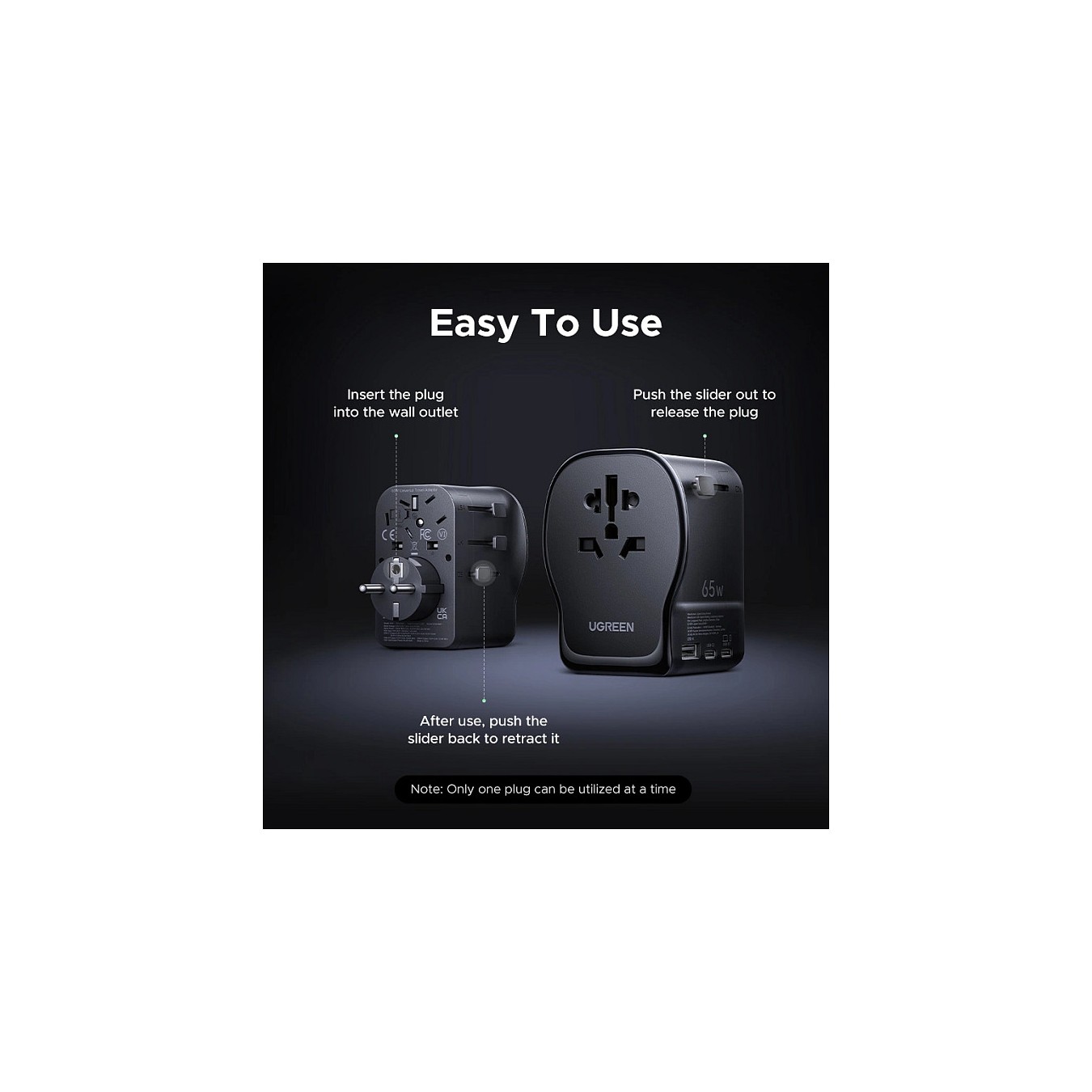Buy UGREEN S550 Travel Adapter Universal GaN 65W mit Typ B (USA) Typ E F (EU) Typ G (Grobritannien) Typ I (Australien China) in 