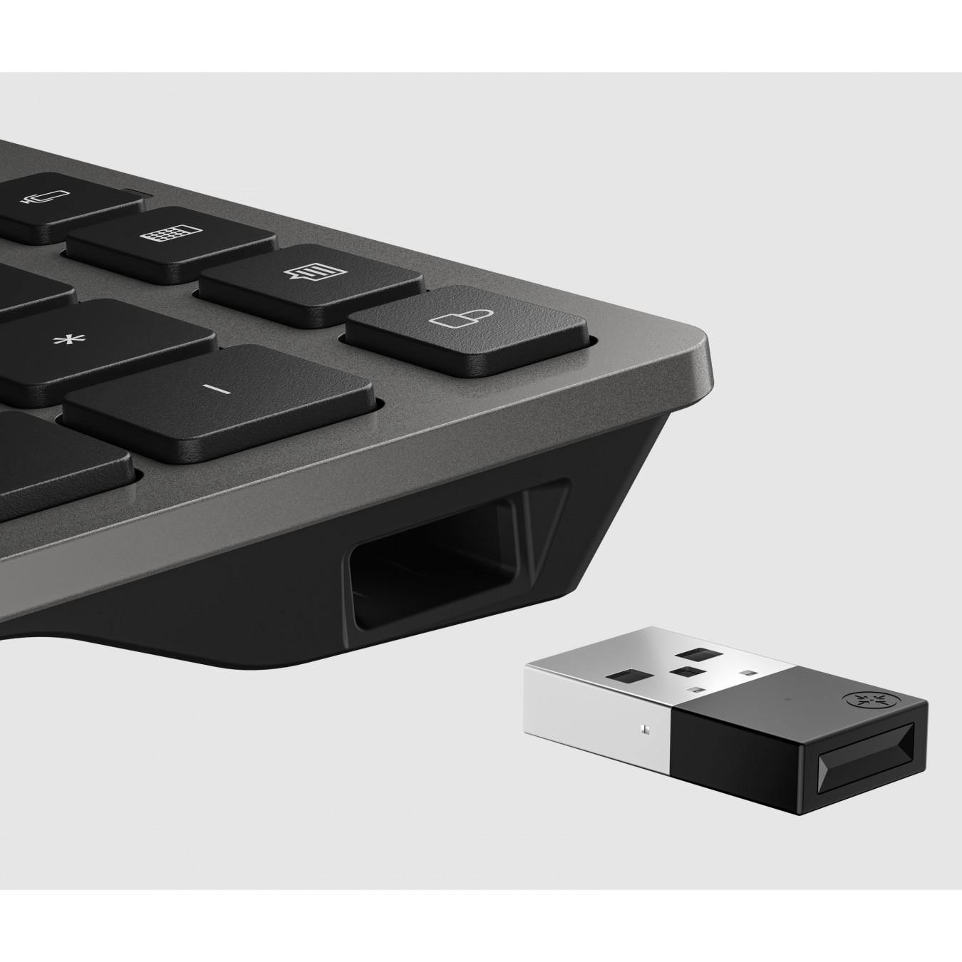 HP 725 - Rechargeable Wireless Full-Size Keyboard - Grey, RF 2.4GHz + Bluetooth, Built-in Battery