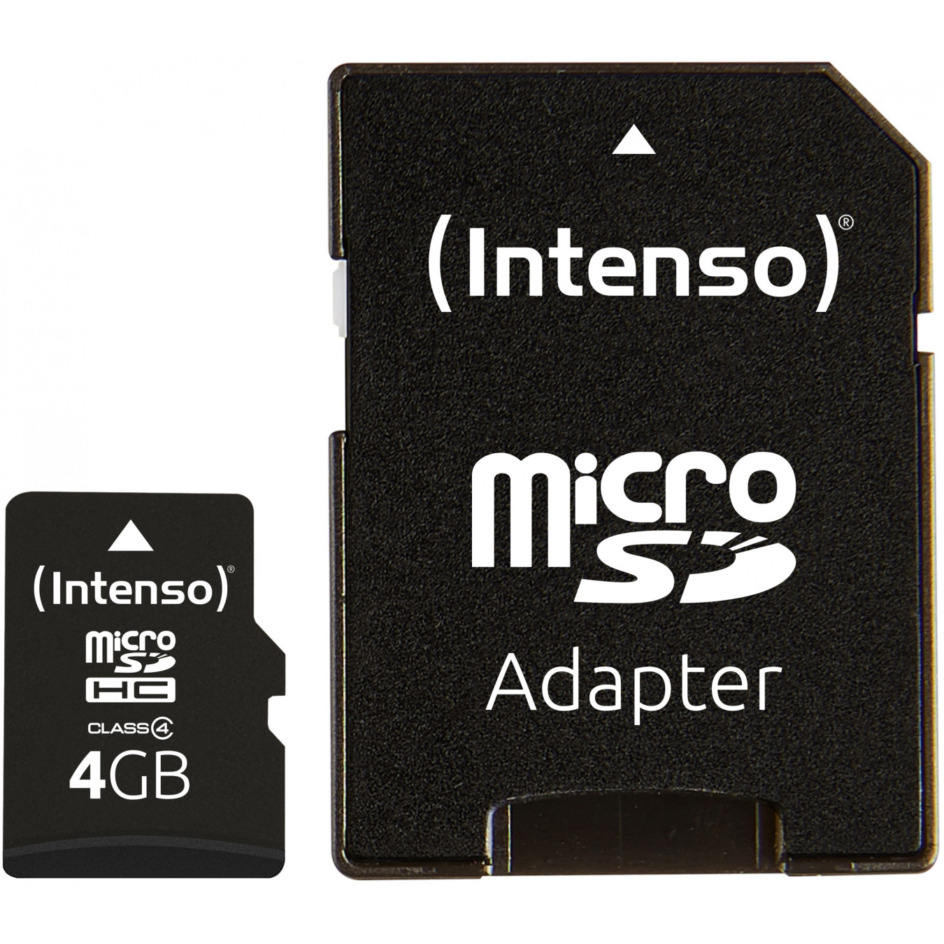 Intenso microSDHC Card - 4GB (Model 3403450) - Black, Class 4, 20MB/s Read, SD Adapter Included