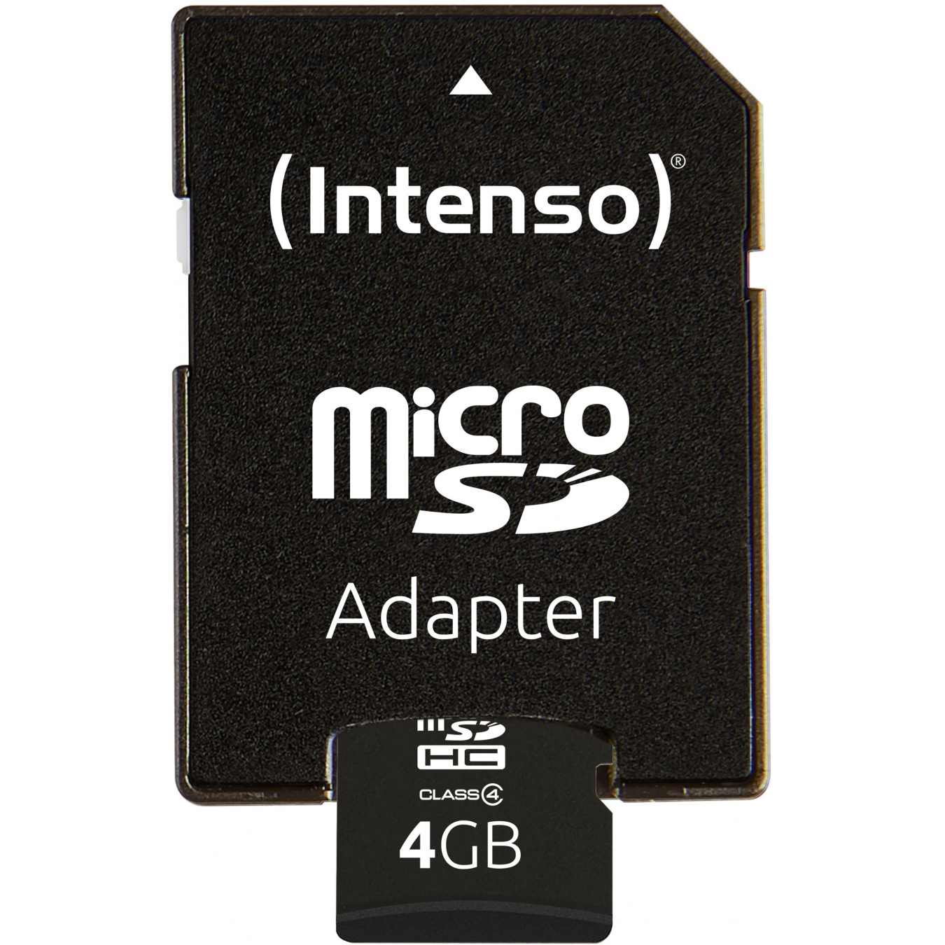 Intenso microSDHC Card - 4GB (Model 3403450) - Black, Class 4, 20MB/s Read, SD Adapter Included