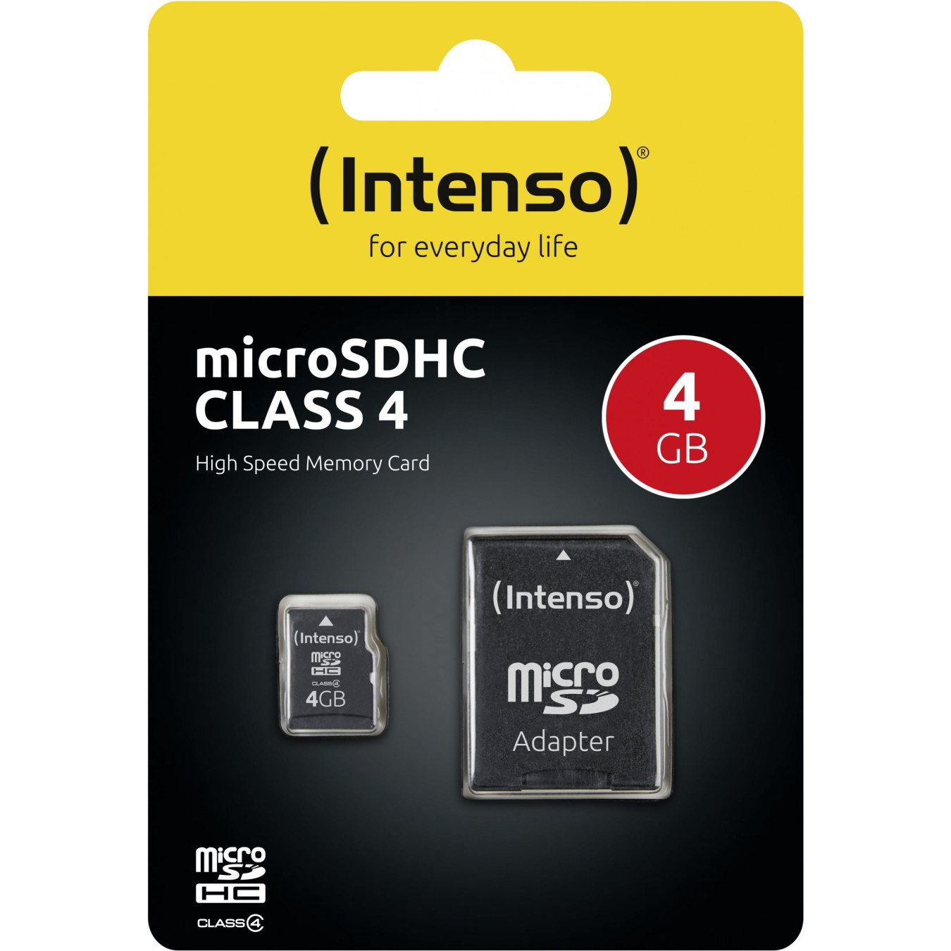 Intenso microSDHC Card - 4GB (Model 3403450) - Black, Class 4, 20MB/s Read, SD Adapter Included