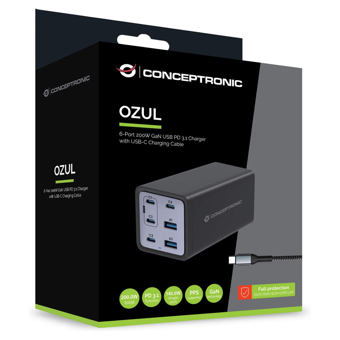 Buy CONCEPTRONIC Ladegerät 6Port GaN 4xUSB-C 2xA200WPD3.1 PPS sw in Cyprus, Nicosia, Limassol, Larnaka, Pafos