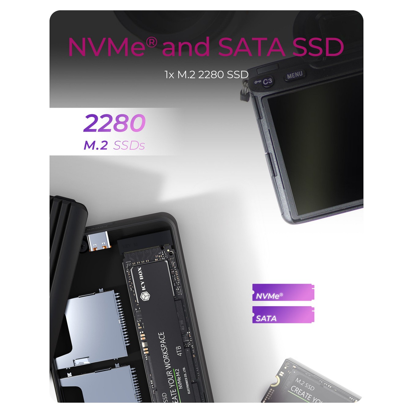 Buy ICY BOX M.2 NVMe SATA SSD Gehäuse mit Kartenleser 2x SD 4.0, Host USB 3.2 Gen 2 Type-C+A 10 Gbit s in Cyprus, Nicosia, Limas