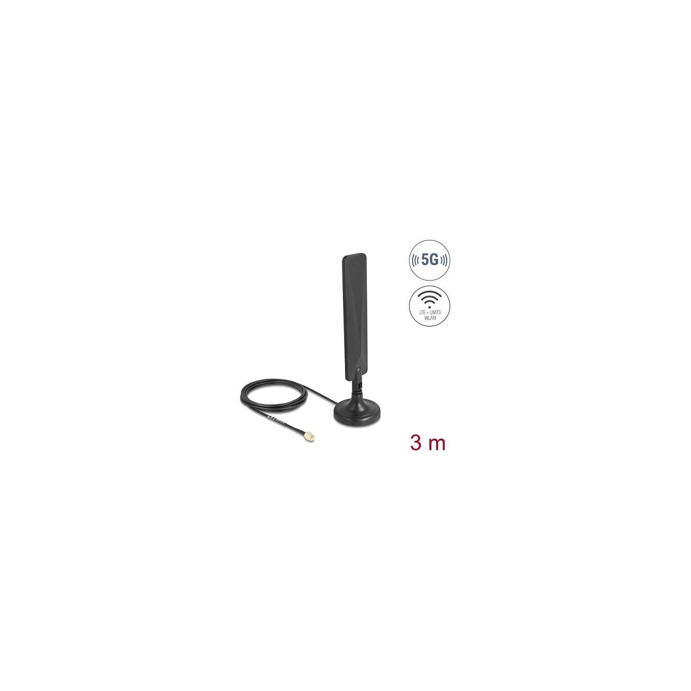 Buy Delock 5G LTE Antenne SMA Stecker 3 dBi omnidirektional mit Anschlusskabel RG-174 3 m mit Kippgelenk mit magnetischem... in 