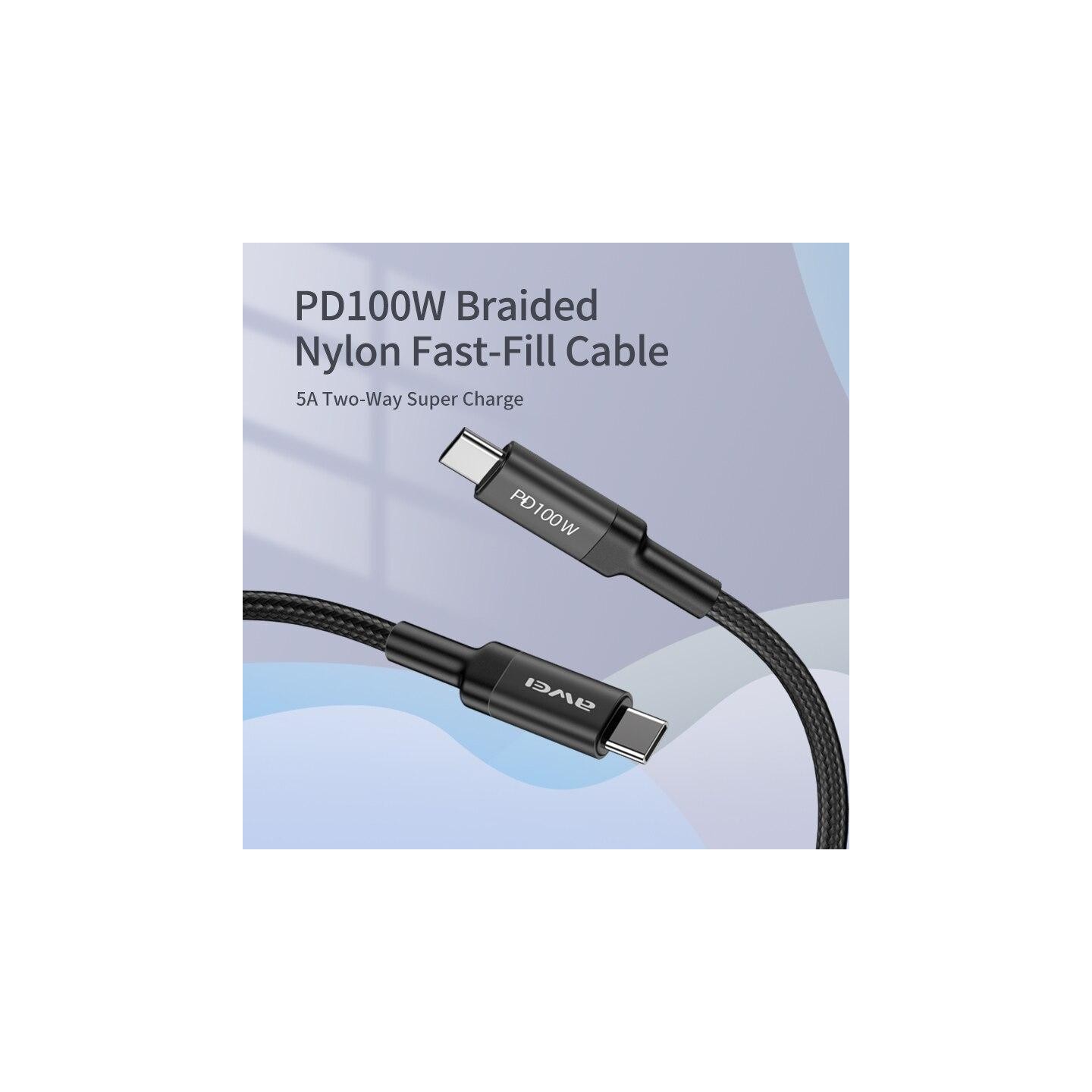USB Cable Awei CL 117t 100W Type C to Type C 20V / 5A -  Official distributor