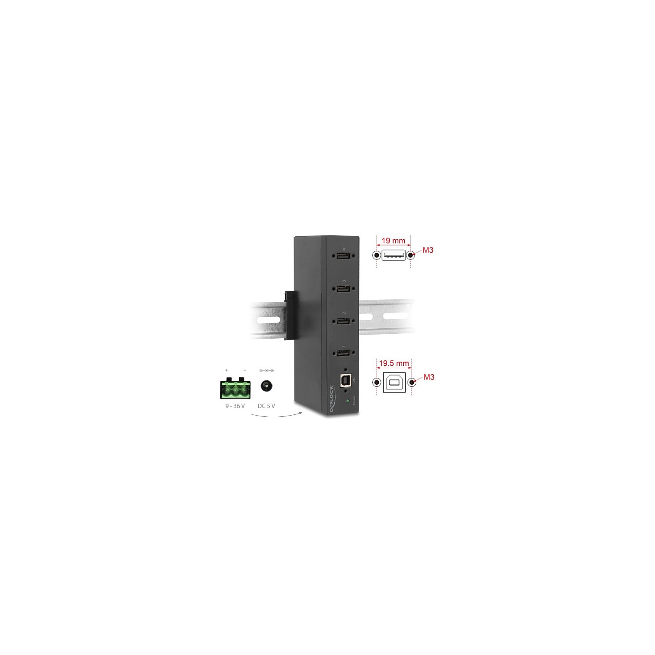 Buy Industrie Hub 4 x USB 2.0 Typ-A mit 15 kV ESD Schutz und Hutschienenbefestigung in Cyprus, Nicosia, Limassol, Larnaka, Pafos