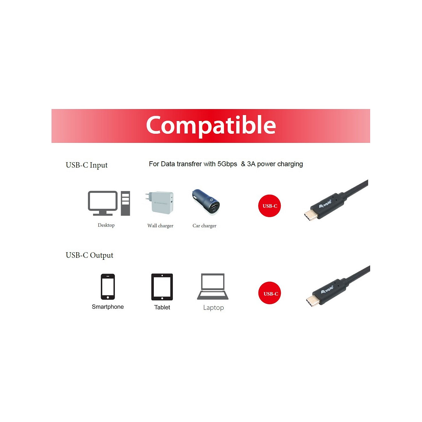 Buy Equip Kabel USB-C3.2- to C Gen1 PD60W St St 0.50m schwarz in Cyprus, Nicosia, Limassol, Larnaka, Pafos