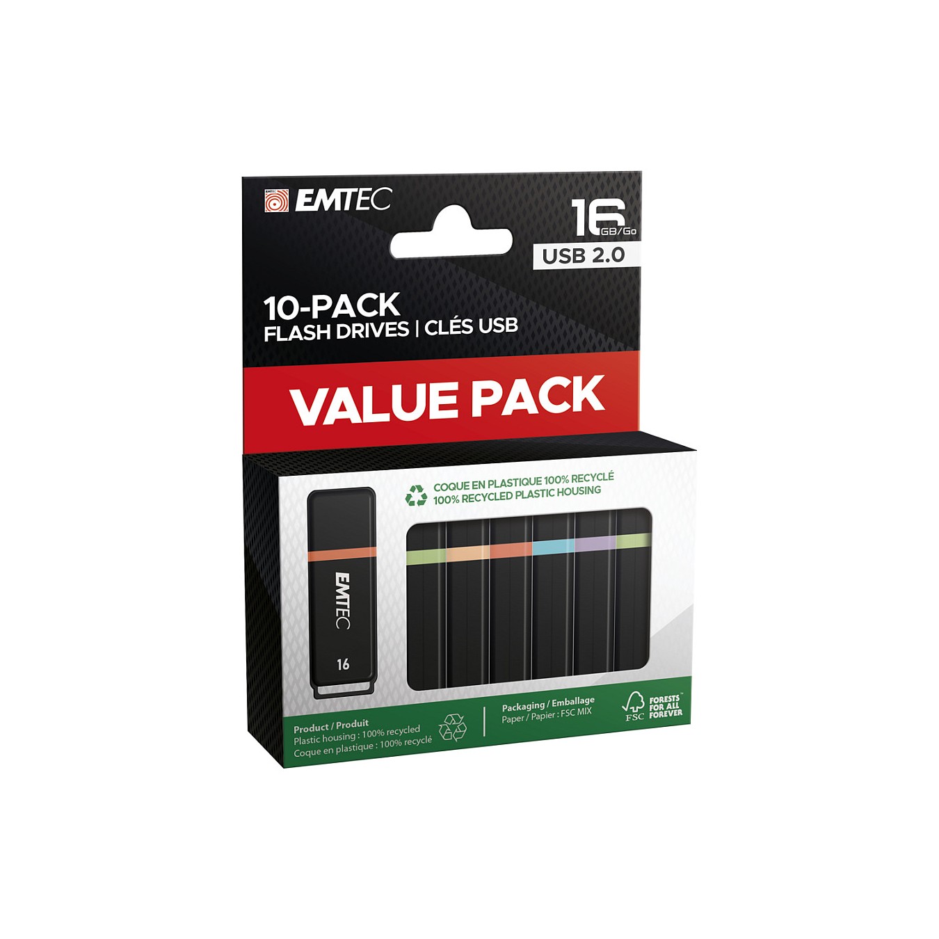 Buy STICK Emtec USB2.0 K100 16GB P10 10-pack color box retail in Cyprus, Nicosia, Limassol, Larnaka, Pafos