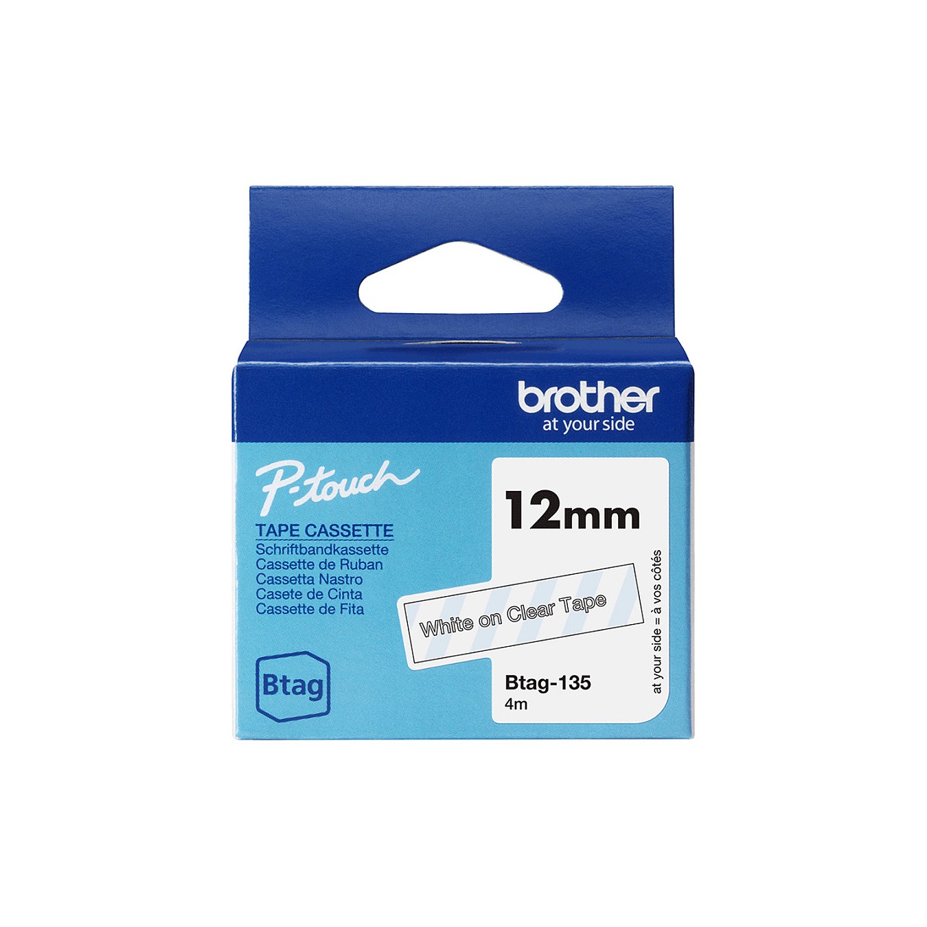 Buy Schriftband Brother 12mmx4m weiß transparent BTAG-135 in Cyprus, Nicosia, Limassol, Larnaka, Pafos