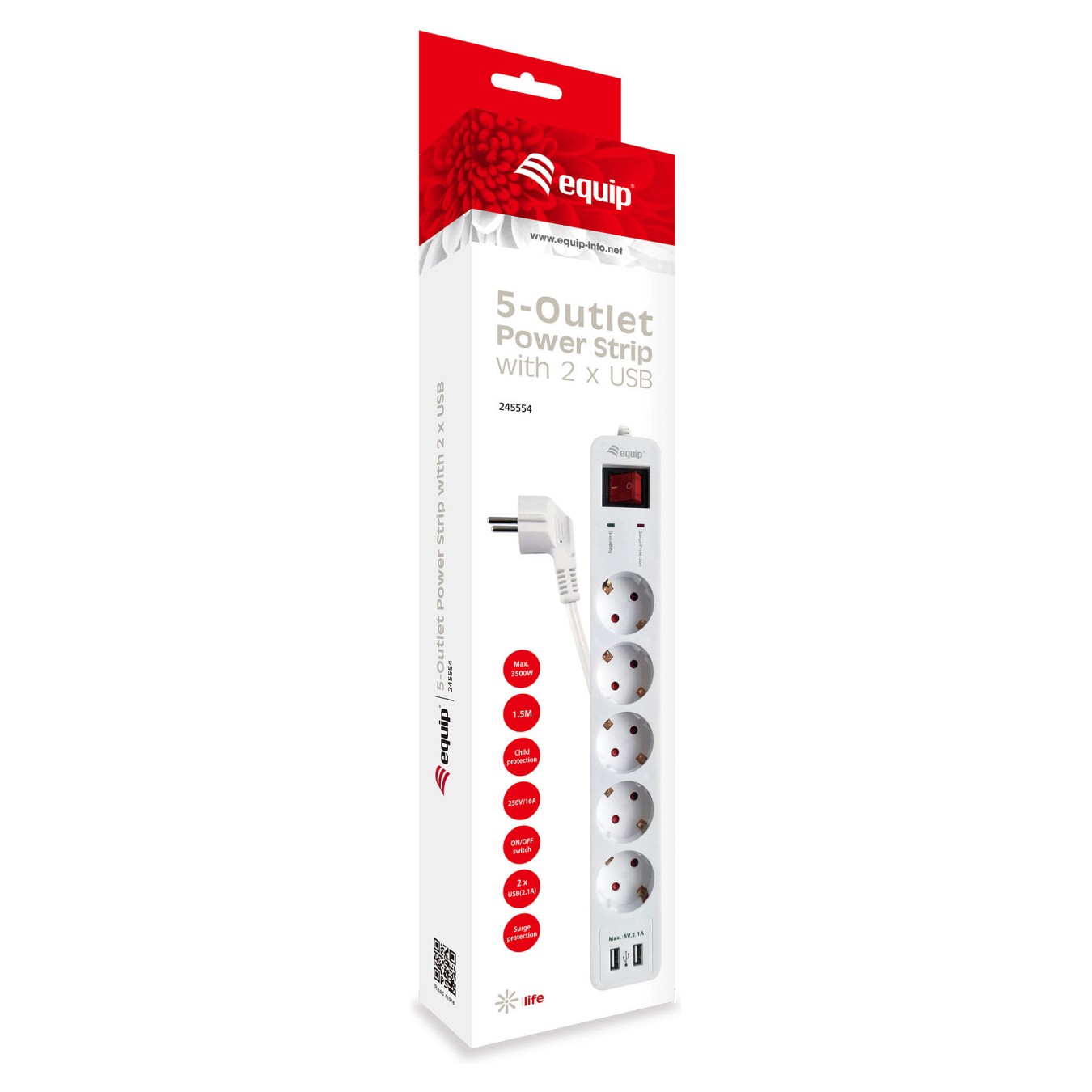 Buy Equip Steckdosenleiste 5-fach Schuko 1.5m Kabel.2xUSB.Schutz in Cyprus, Nicosia, Limassol, Larnaka, Pafos